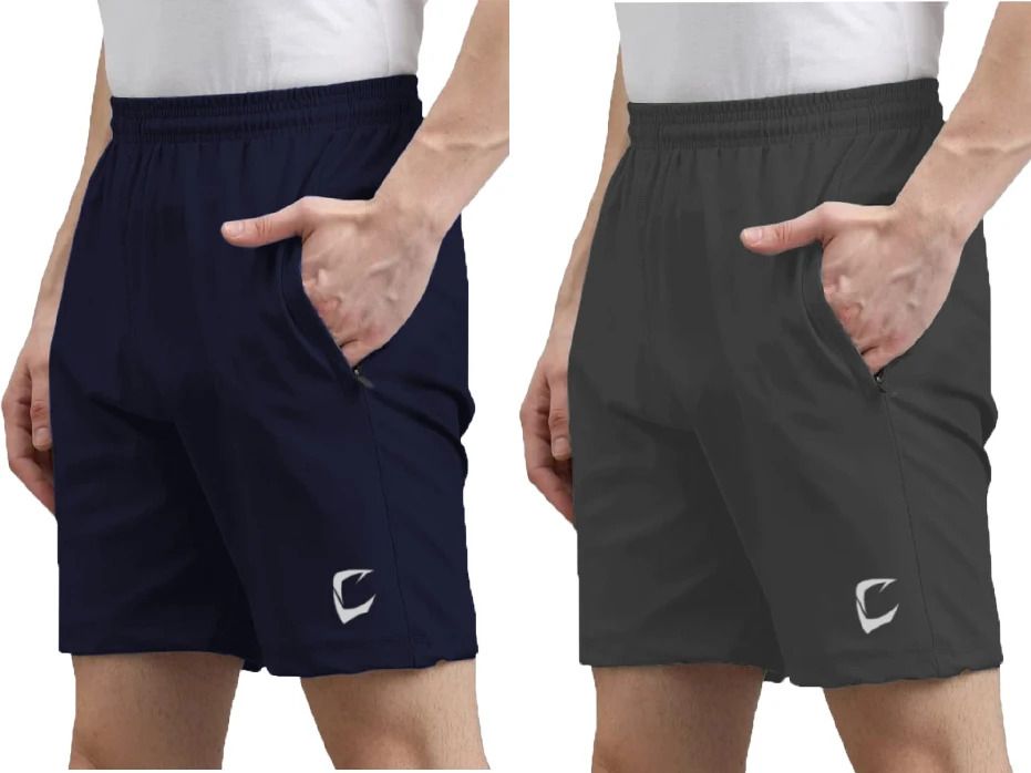 cravven Pack of 2 Solid Men Blue, Grey Sports Shorts-picture-15