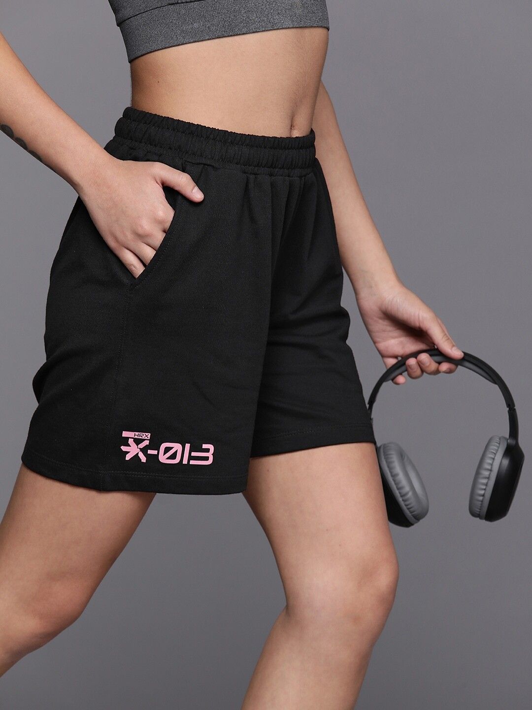 hrx by hrithik roshan Solid Women Black Regular Shorts-picture-11