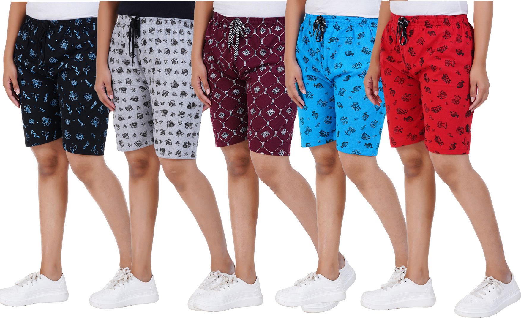 afra Pack of 5 Printed Women Multicolor Casual Shorts-picture-5