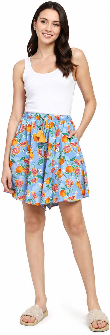 Floral Print Women Multicolor Culotte Shorts-image-48