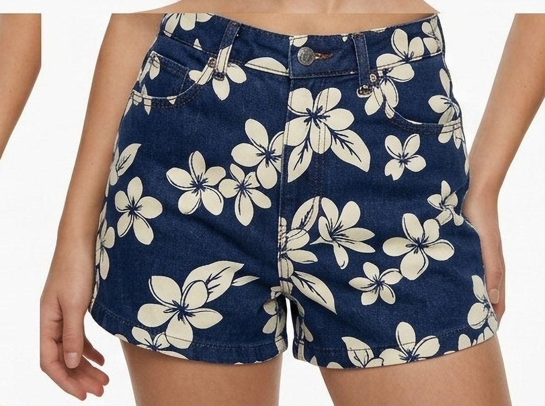 gebric Floral Print, Printed Women Blue Denim Shorts, High Waist Shorts, Casual Shorts, Basic Shorts, Beach Shorts-picture-10