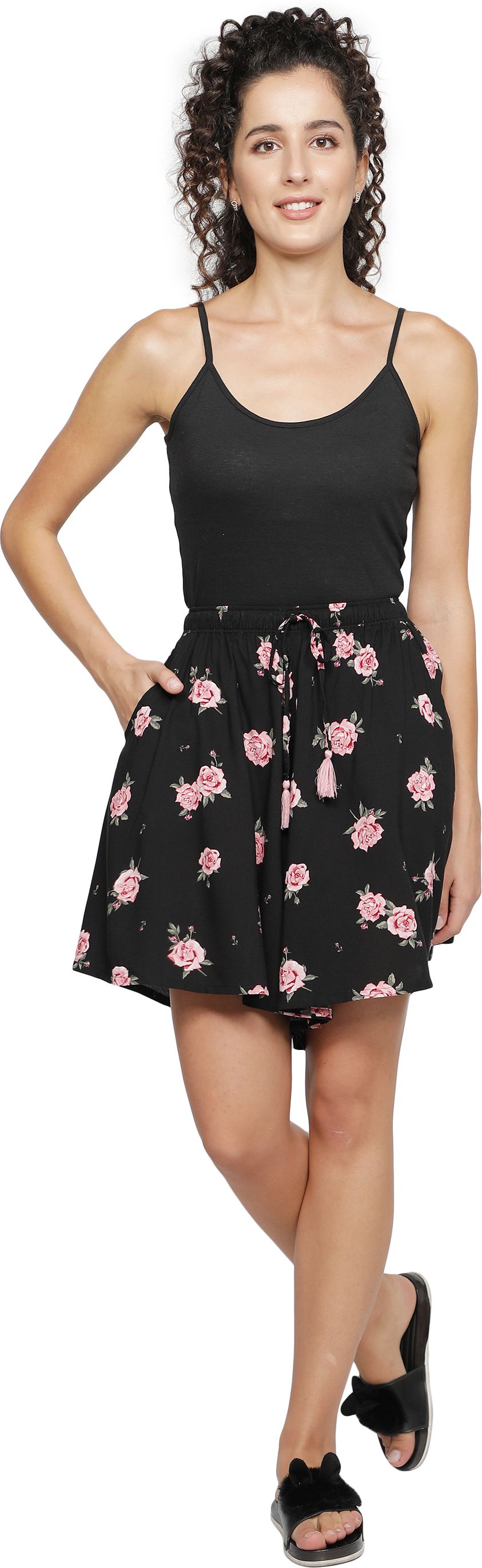 bstories Floral Print Women Black Culotte Shorts-picture-12