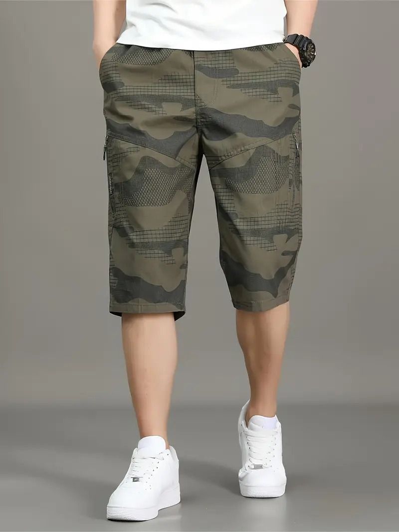 Military Camouflage, Printed, Geometric Print Men Multicolor Cargo Shorts-image-20