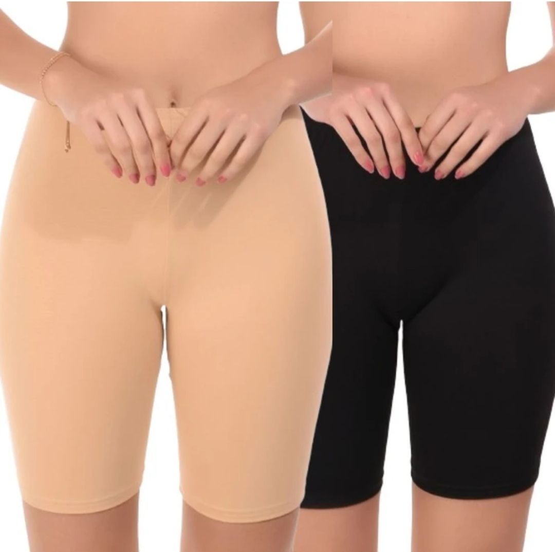 linkish Pack of 2 Solid Women Beige, Black Sports Shorts, Cycling Shorts, Beach Shorts, Basic Shorts, High Waist Shorts, Night Shorts-picture-12