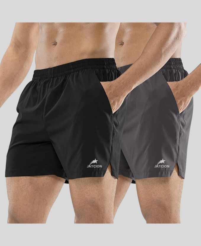 jaxcion Pack of 2 Solid Men Black, Dark Grey Gym Shorts-picture-23