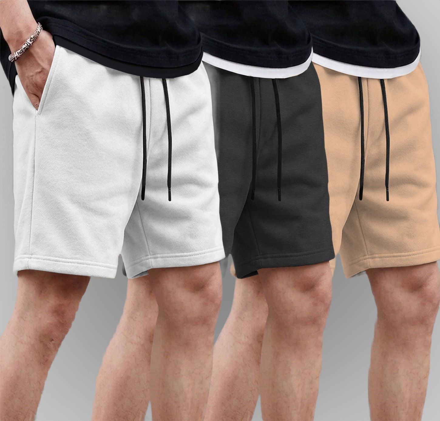 tesseract Pack of 3 Solid Men White, Black, Beige Regular Shorts-picture-37
