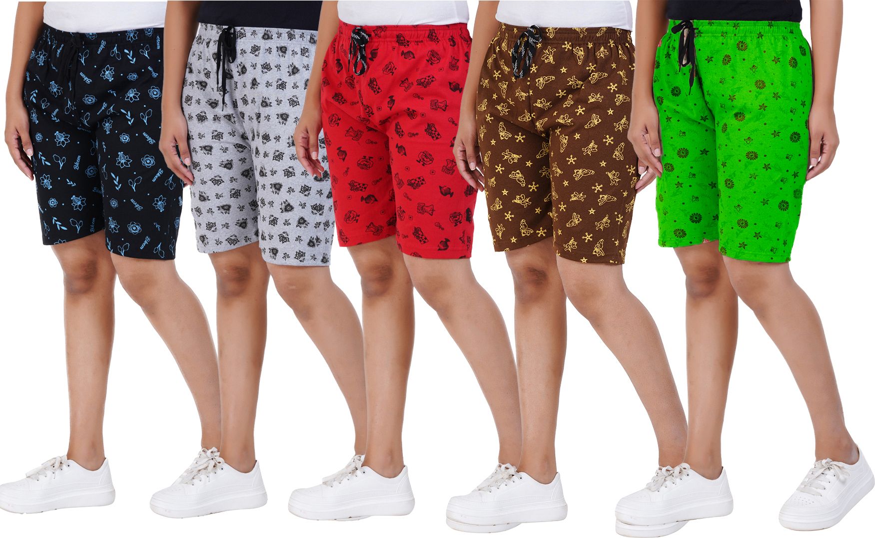 afra Pack of 5 Printed Women Multicolor Casual Shorts-picture-6