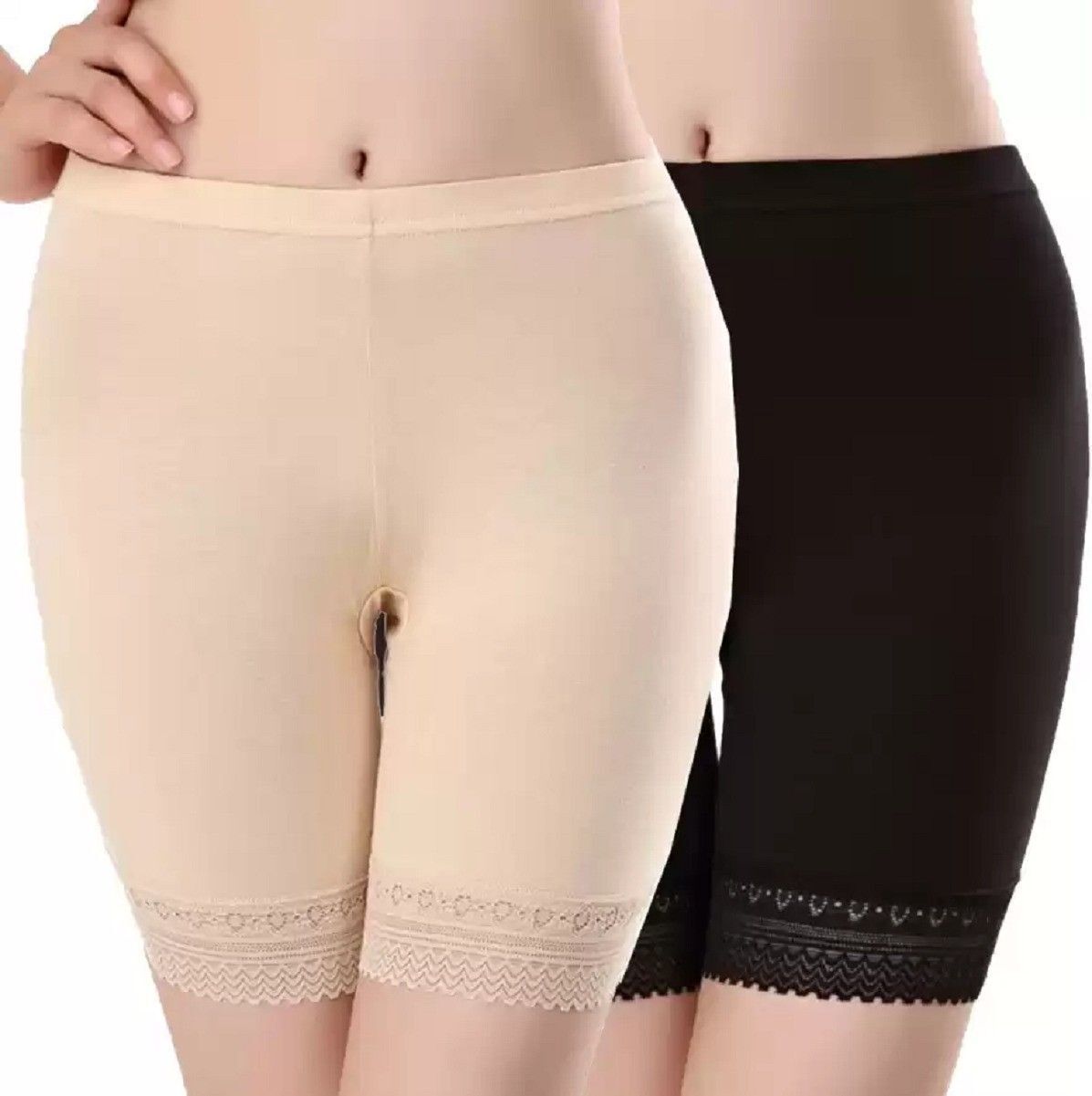 the klowt co Pack of 2 Solid Women Black, Beige Cycling Shorts, Gym Shorts, Regular Shorts, Sports Shorts, Basic Shorts-picture-13