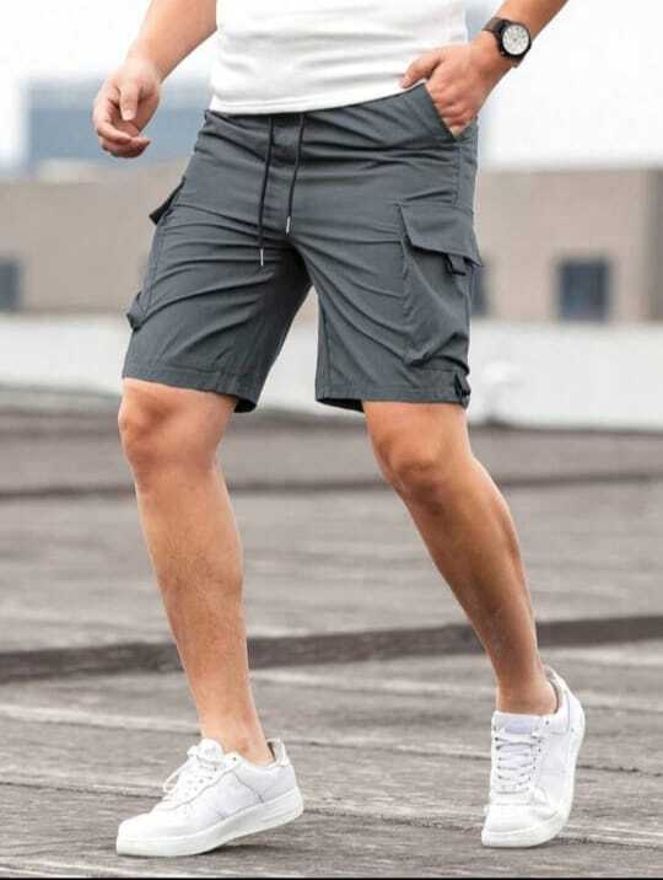 Solid Men Dark Grey Cargo Shorts-image-46