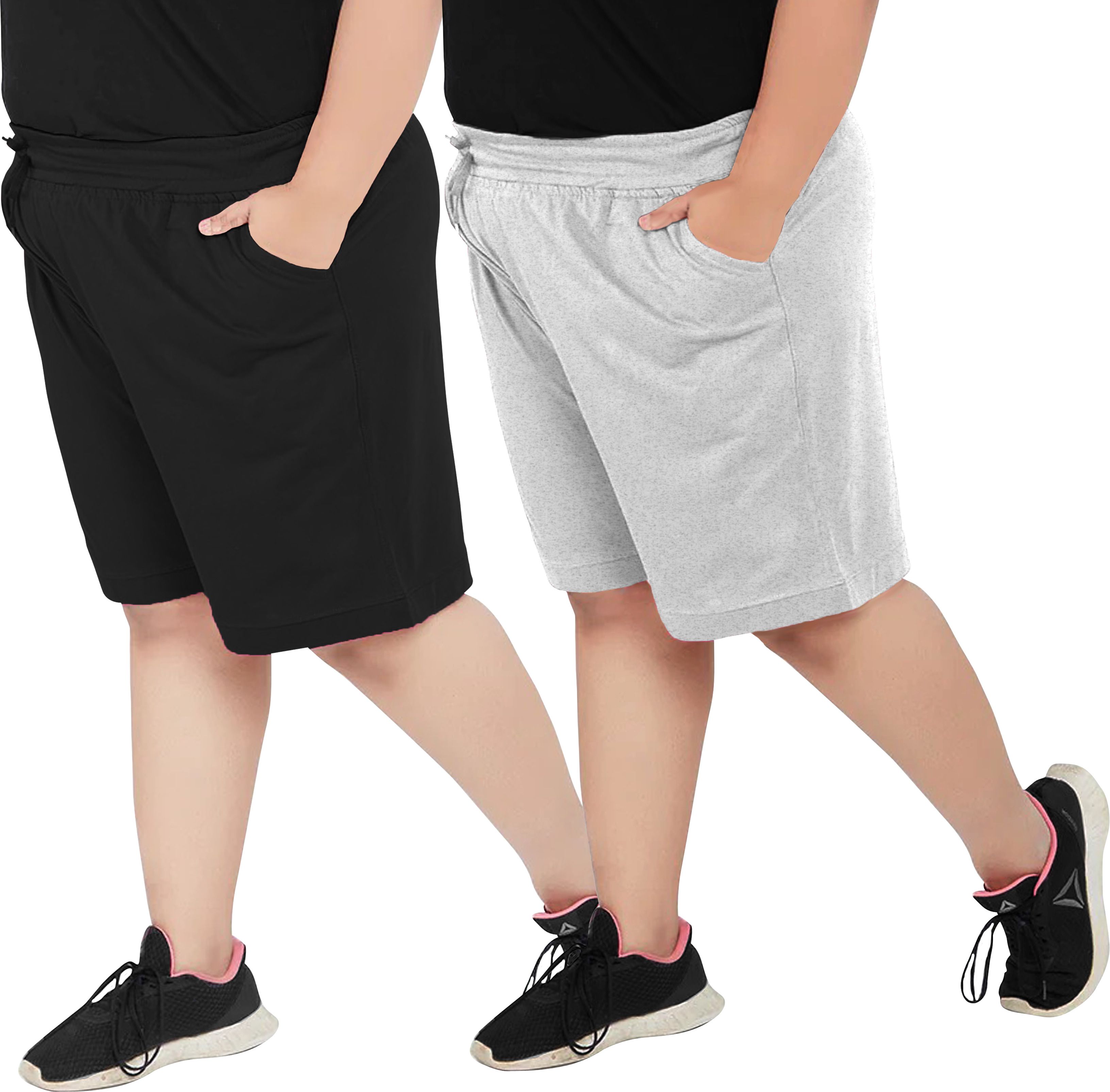 elite soul Pack of 2 Solid Women Black, Grey Casual Shorts-picture-33