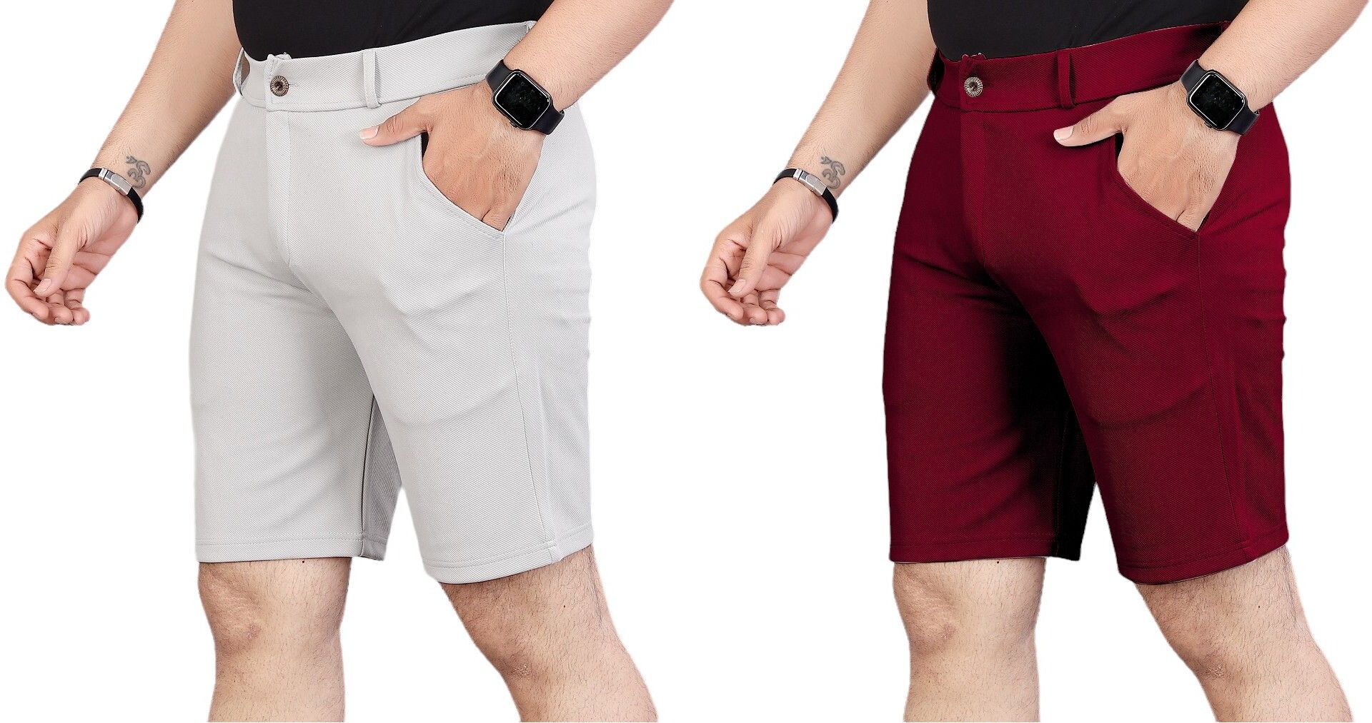 indiclub Pack of 2 Solid Men Silver, Maroon Running Shorts-picture-31