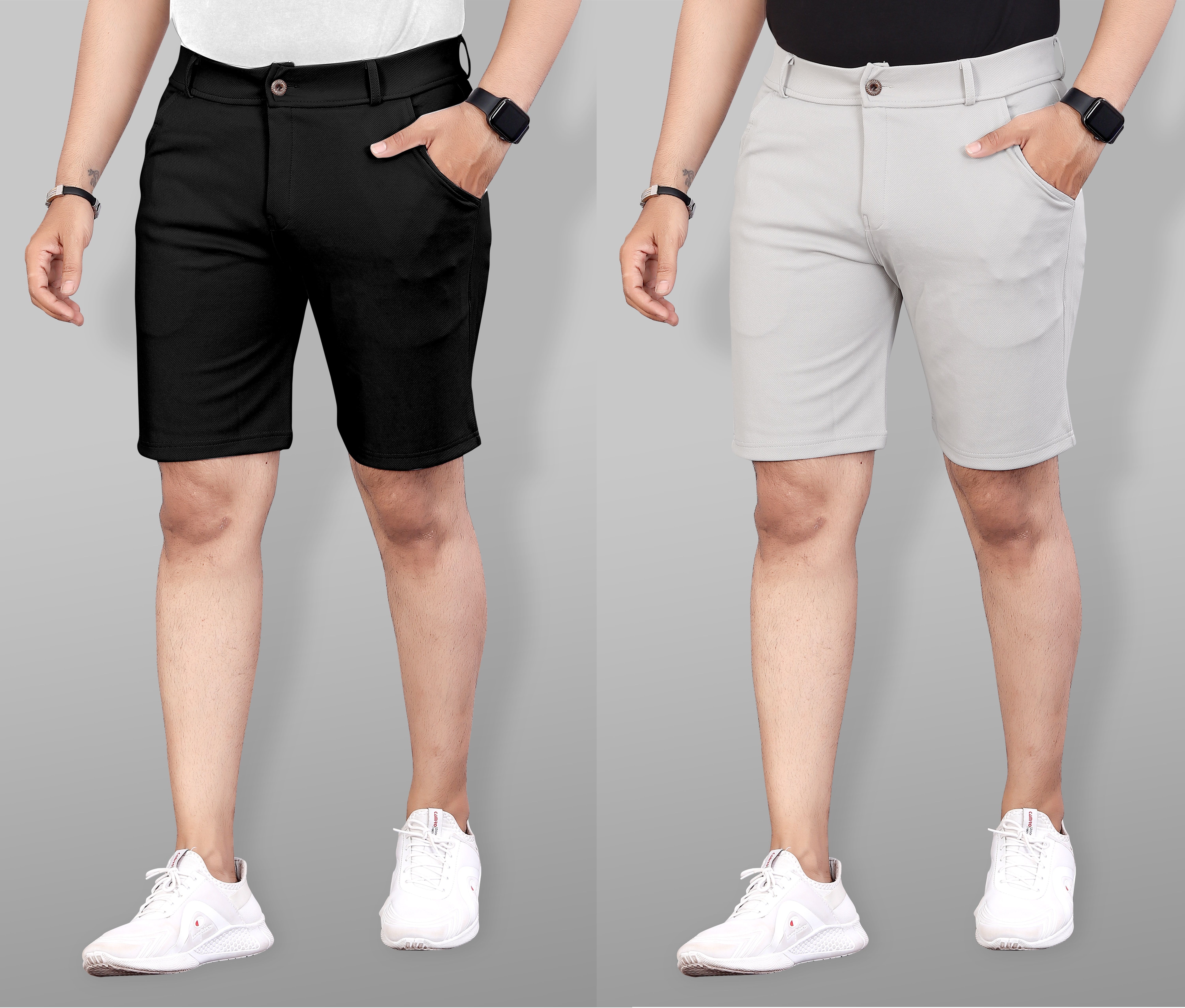 indiclub Pack of 2 Solid Men Black, Silver Casual Shorts-picture-23