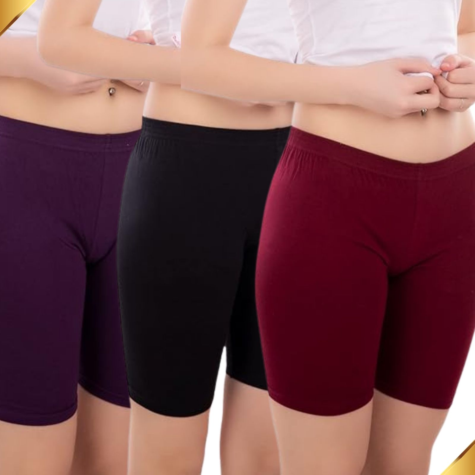 insoul Pack of 3 Solid Women Purple, Black, Maroon Cycling Shorts-picture-13