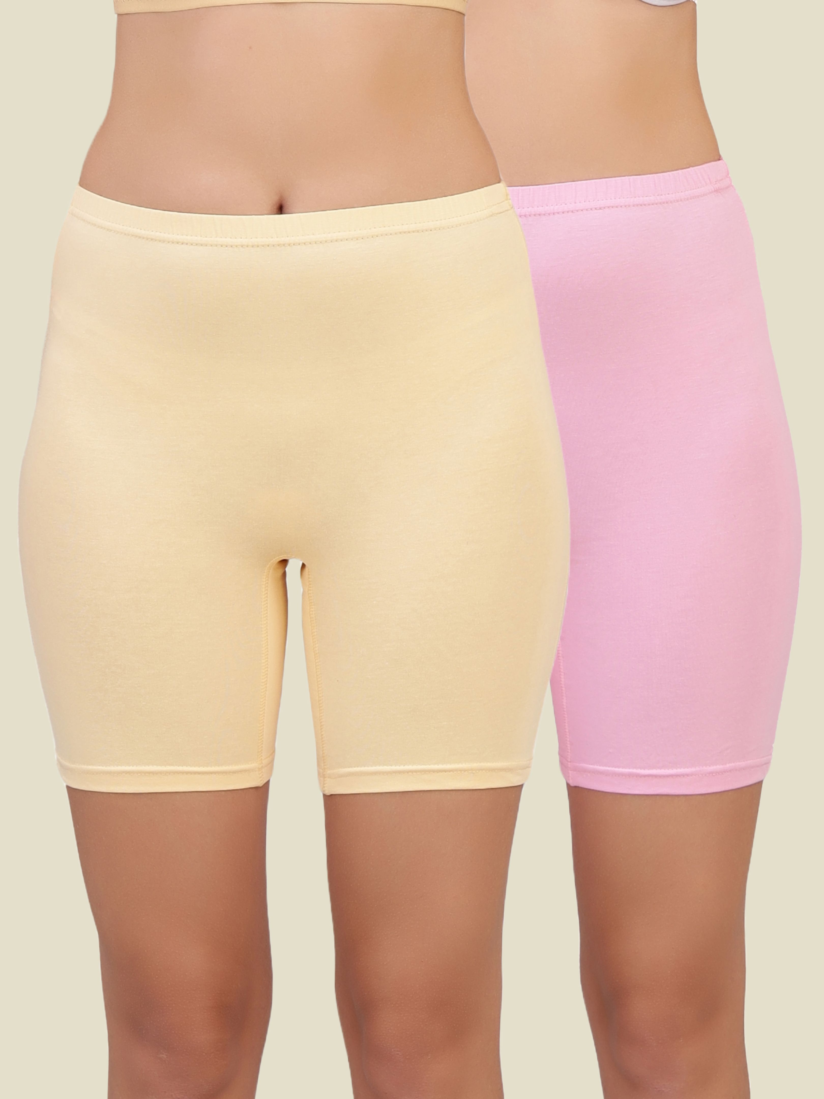 selfcare Pack of 2 Solid Women Beige, Pink Cycling Shorts, Gym Shorts, Night Shorts, Regular Shorts, Running Shorts-picture-11