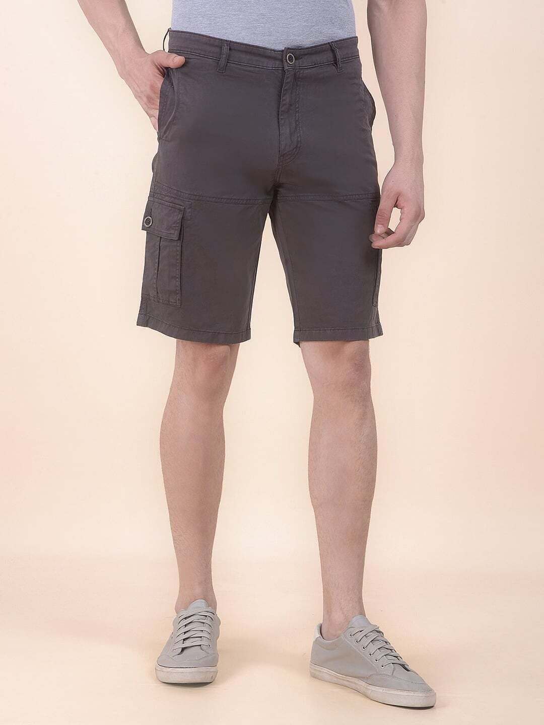 cantabil Solid Men Dark Grey Cargo Shorts-picture-22