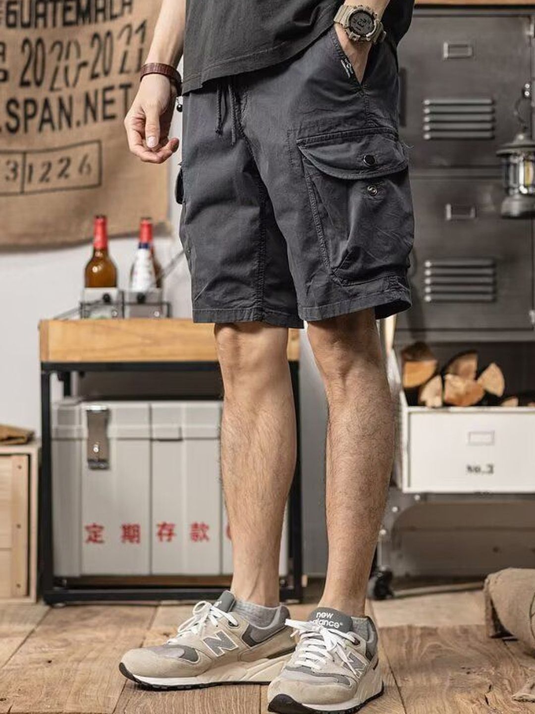 suo Solid Men Black Cargo Shorts-picture-21