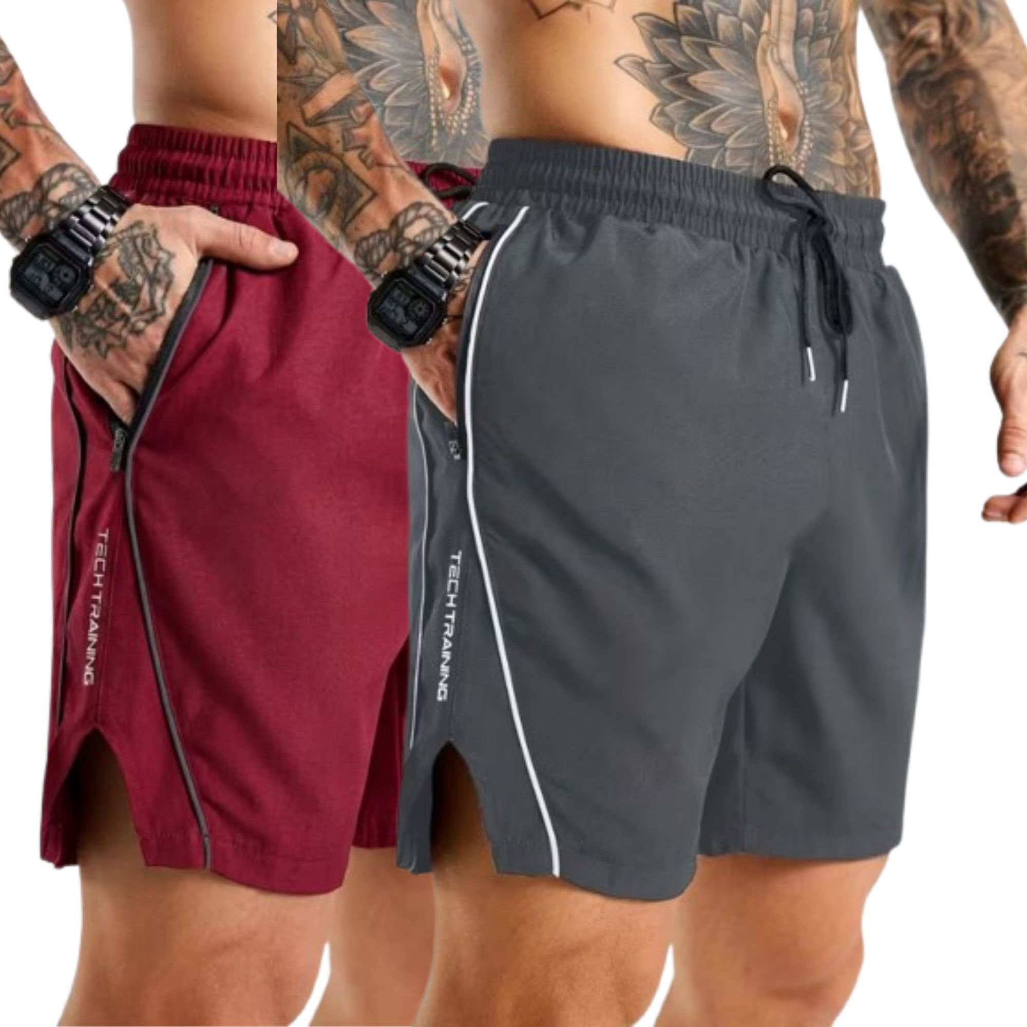 coastal clothier Pack of 2 Striped Men Maroon, Dark Grey Gym Shorts, Running Shorts, Sports Shorts-picture-35