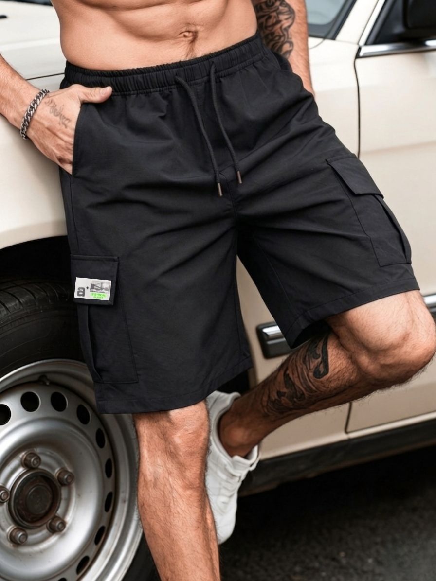 Solid Men Black Cargo Shorts-image-35