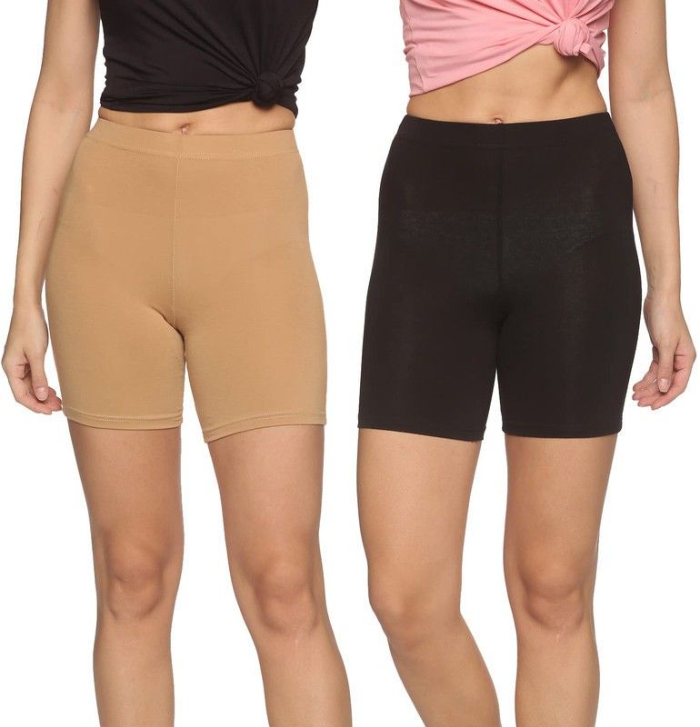 veeva beauty & fashion Pack of 2 Solid Women Black, Beige Cycling Shorts-picture-13