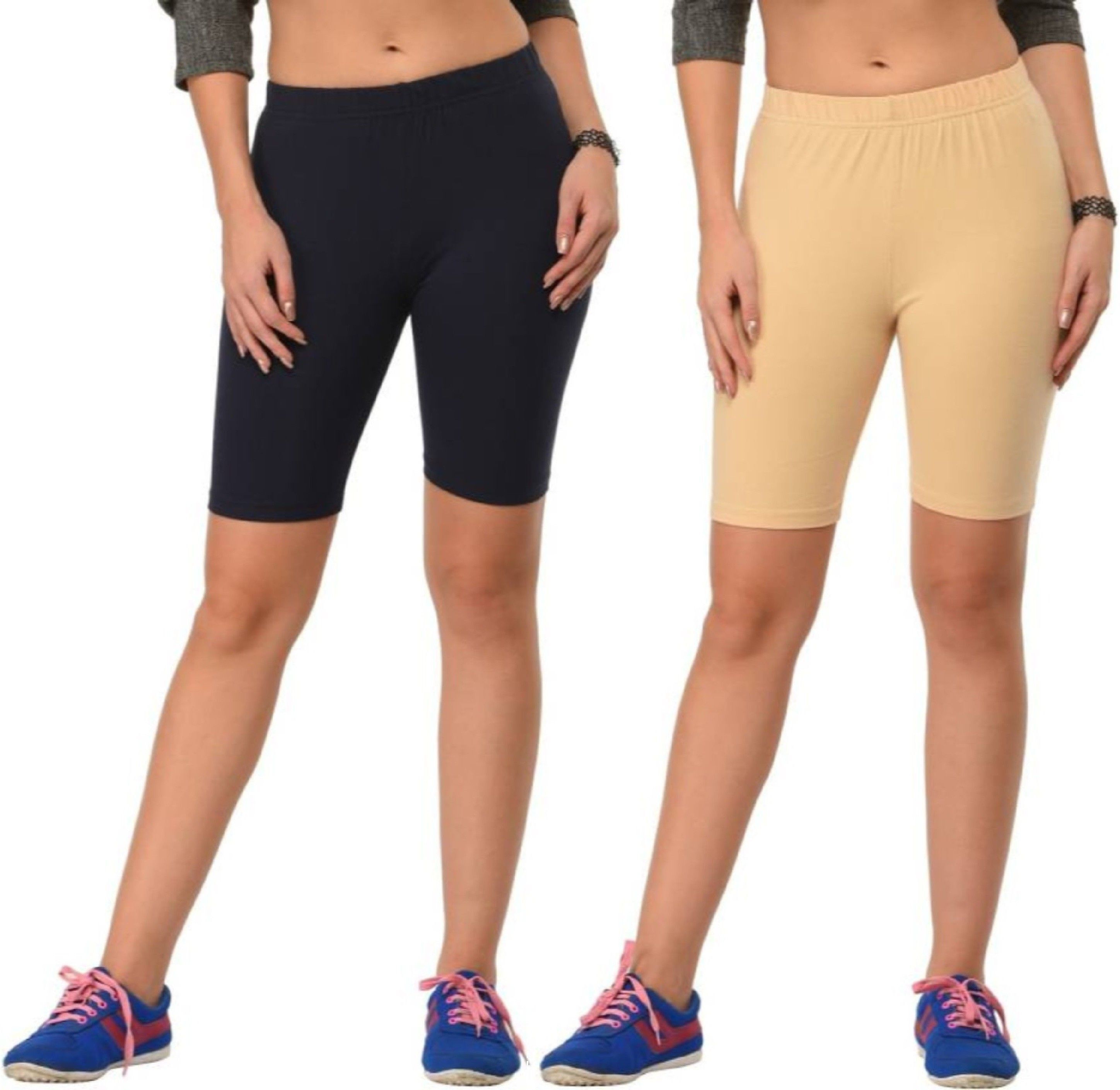 the klowt co Pack of 2 Solid Women Black, Beige Sports Shorts, Cycling Shorts, Gym Shorts, Running Shorts-picture-26