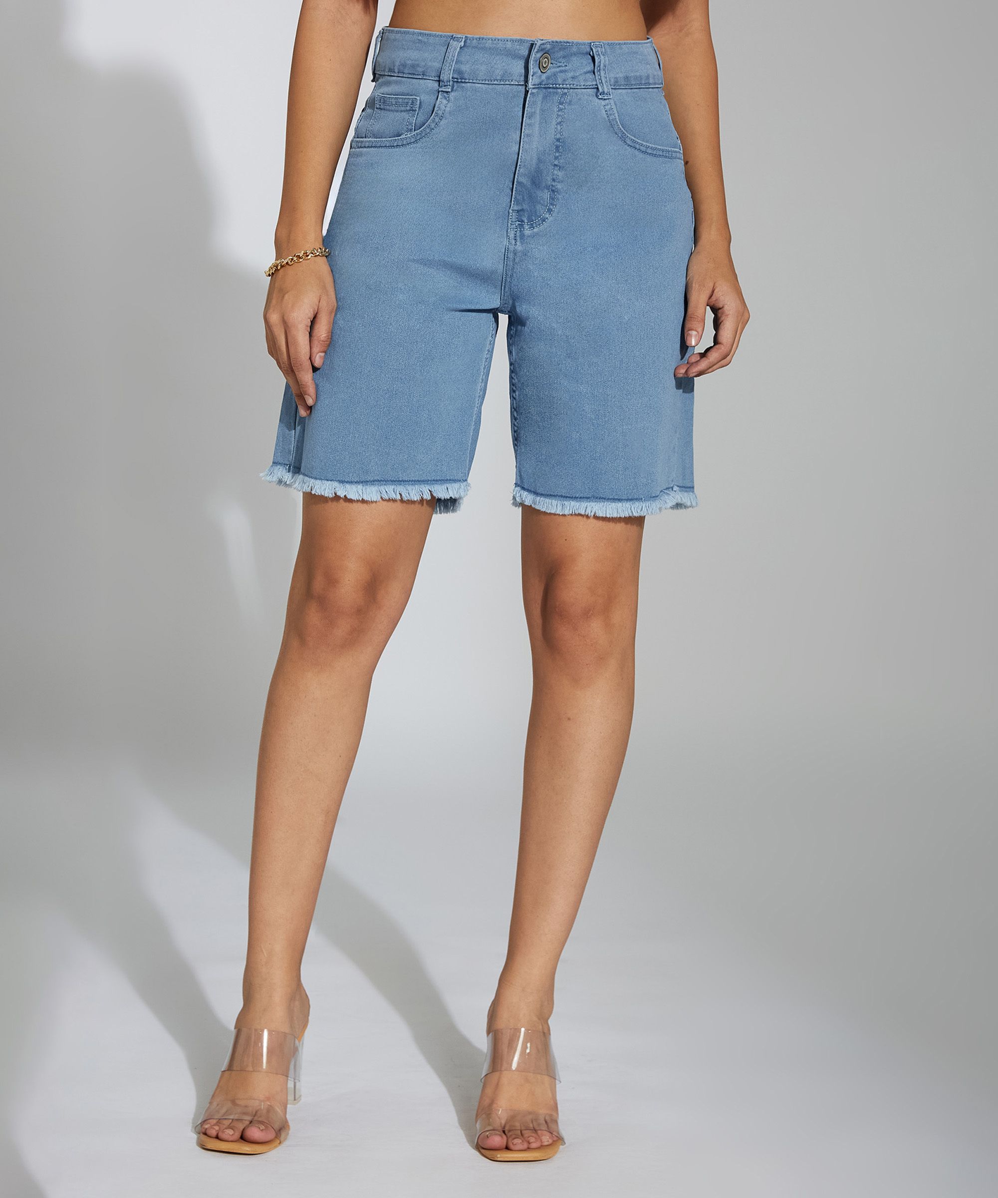 miss chase Solid Women Denim Blue Denim Shorts-picture-14