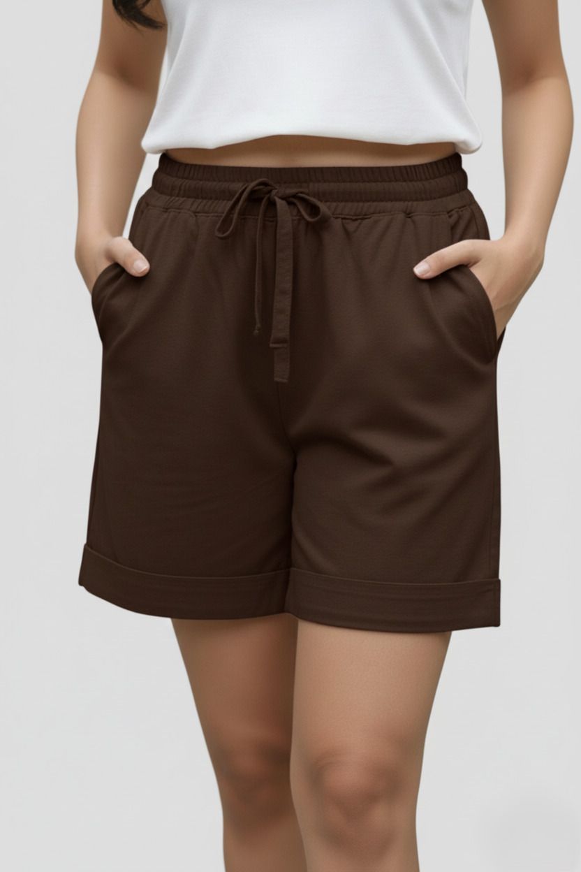 moirai Solid Women Brown Casual Shorts-picture-12