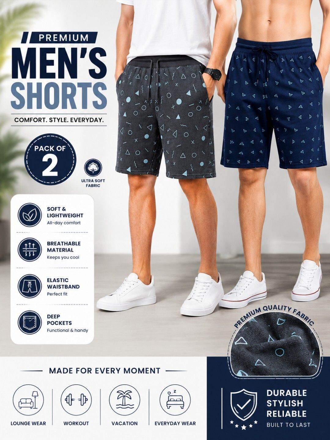 velmora Pack of 2 Solid Men Dark Blue, Dark Grey Sports Shorts-picture-35