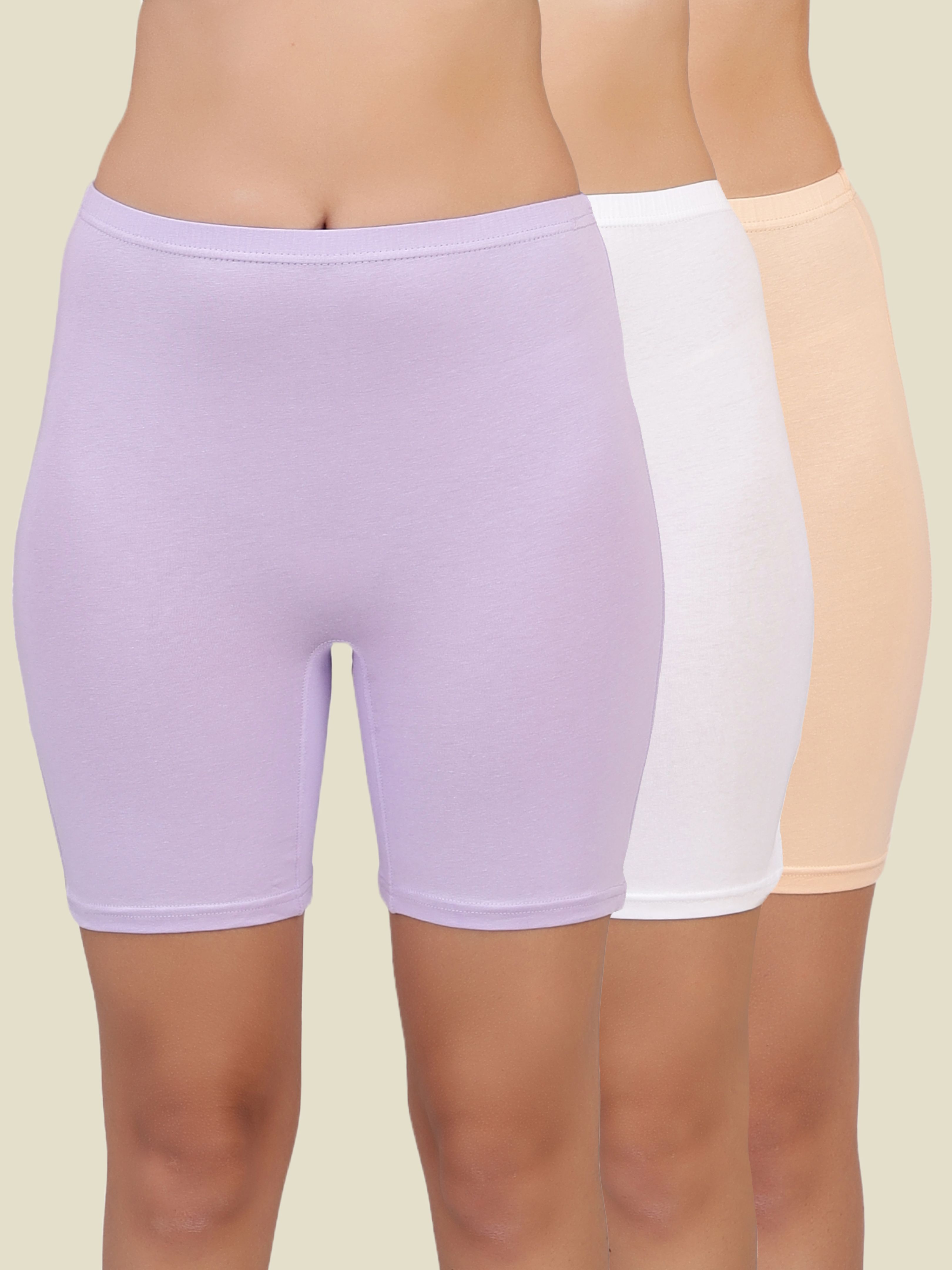 selfcare Pack of 3 Solid Women White, Purple, Beige Cycling Shorts, Gym Shorts, Night Shorts, Regular Shorts, Running Shorts-picture-16