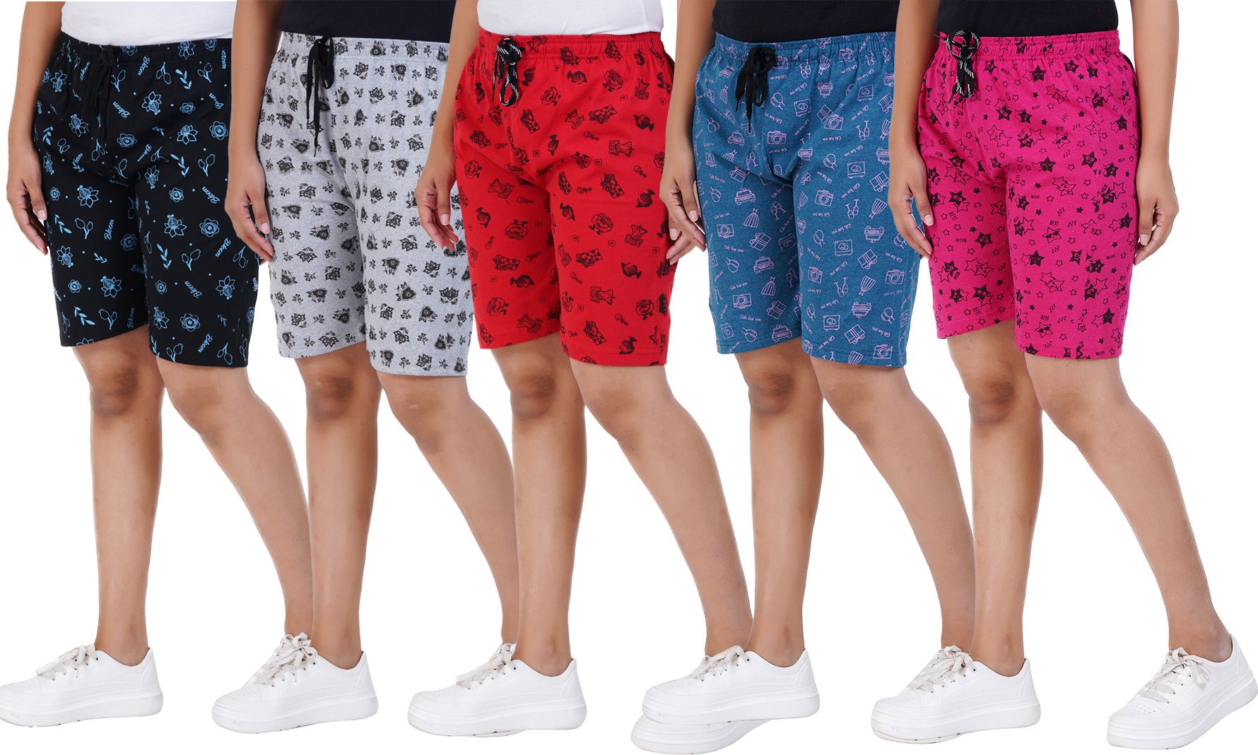 zivora Pack of 5 Printed Women Multicolor Basic Shorts-picture-2