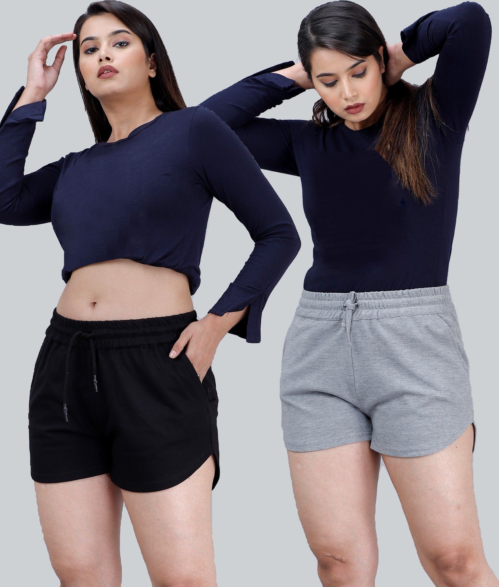 scrott fitness Pack of 2 Solid Women Black, Grey Basic Shorts-picture-10