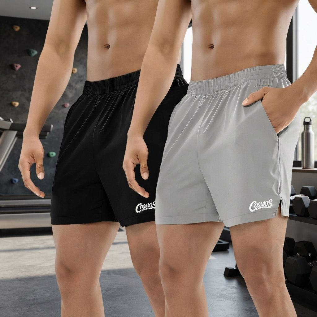 Pack of 2 Solid Men Black, Grey Gym Shorts, Running Shorts, Sports Shorts, Basic Shorts, Regular Shorts, Casual Shorts-image-18