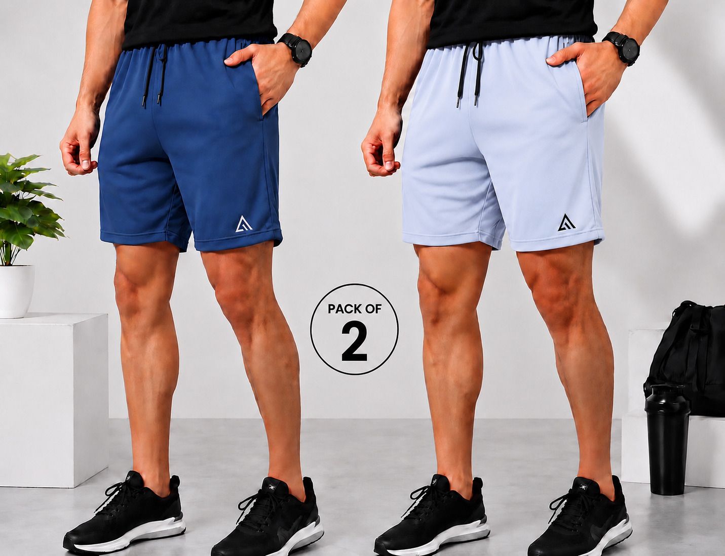 adrenex Pack of 2 Solid Men Blue, Grey Gym Shorts, Running Shorts, Sports Shorts, Casual Shorts-picture-15