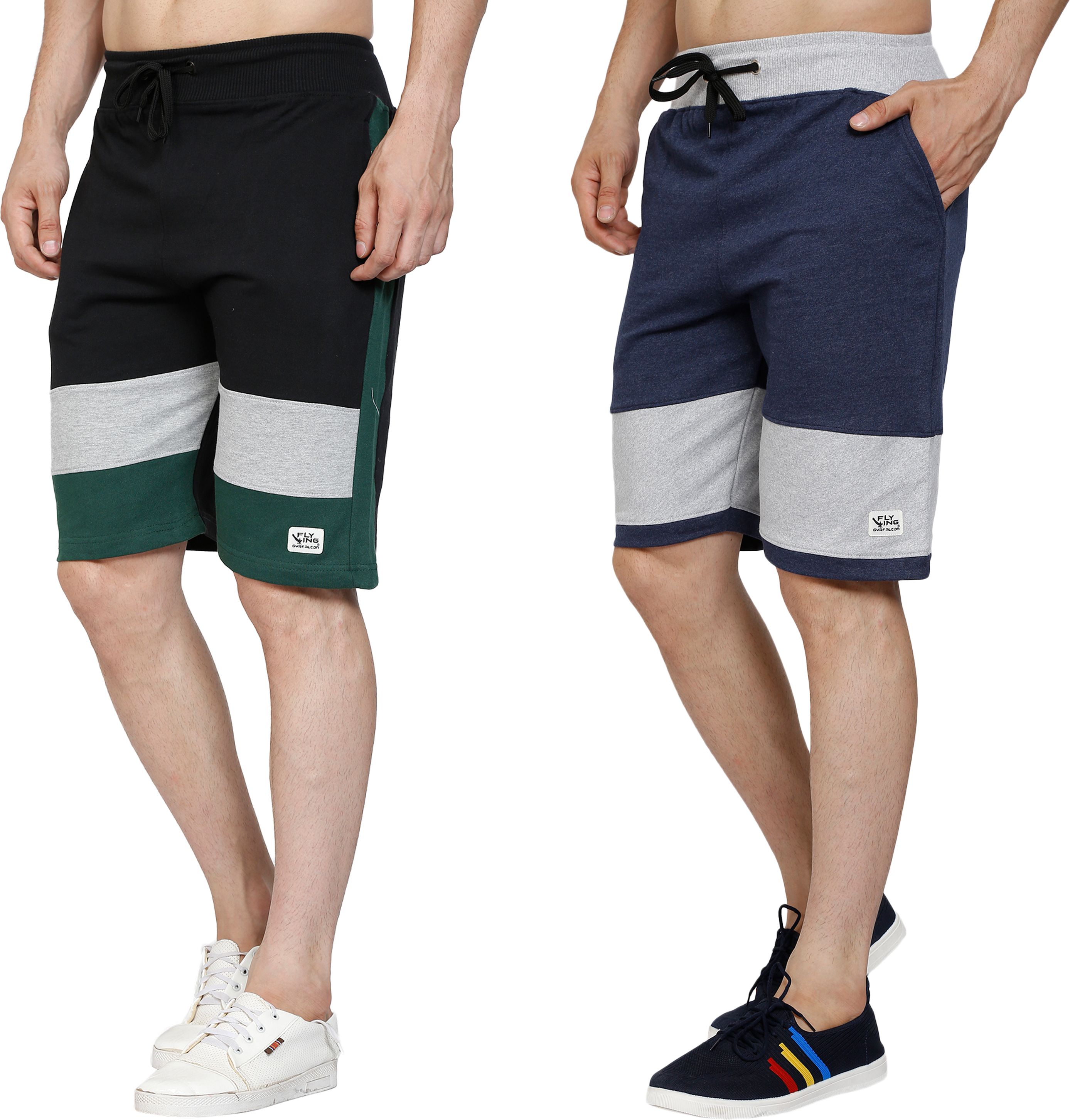 gyrfalcon Pack of 2 Self Design Men Black, Dark Blue Regular Shorts-picture-31