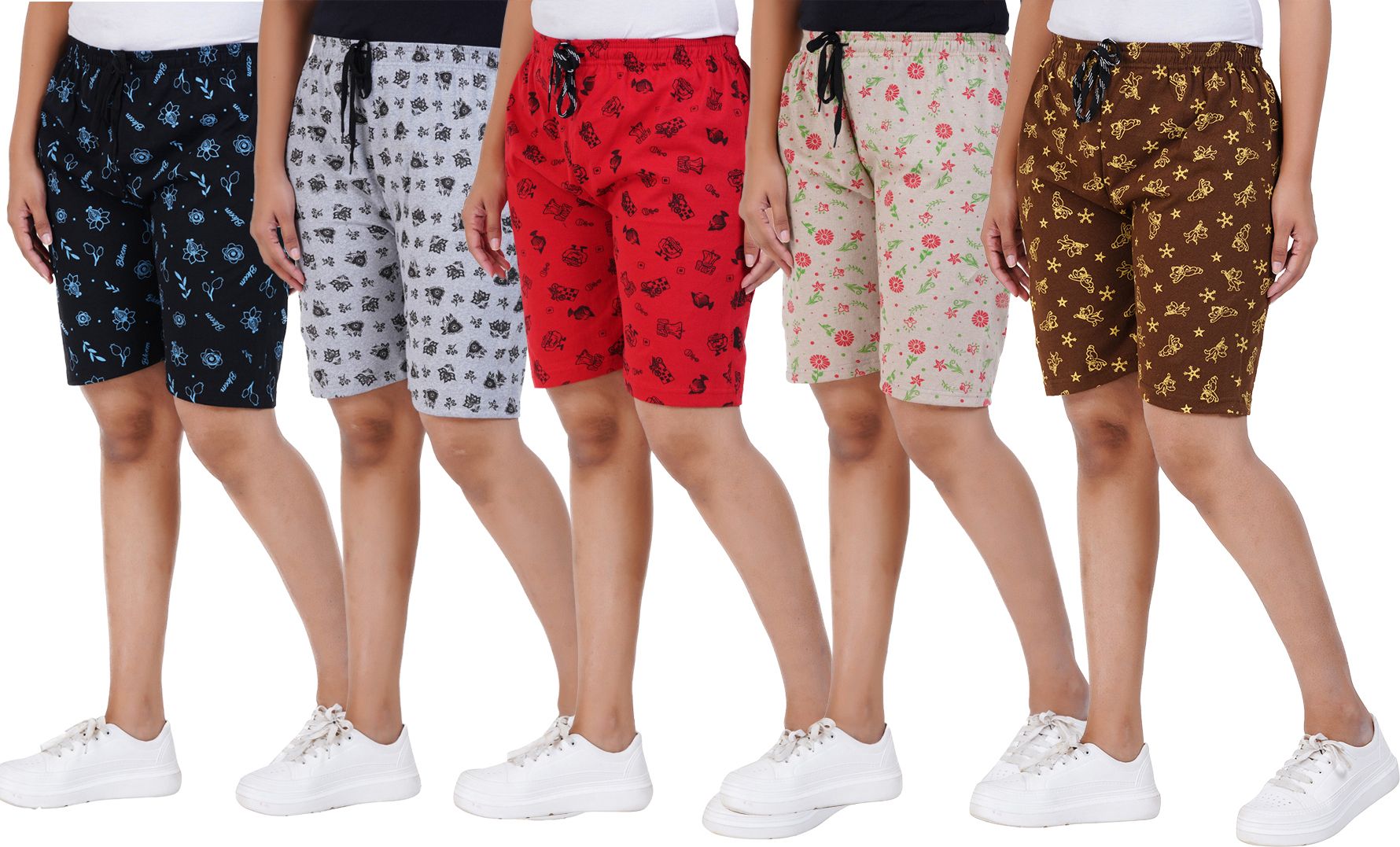 afra Pack of 5 Printed Women Multicolor Casual Shorts-picture-10