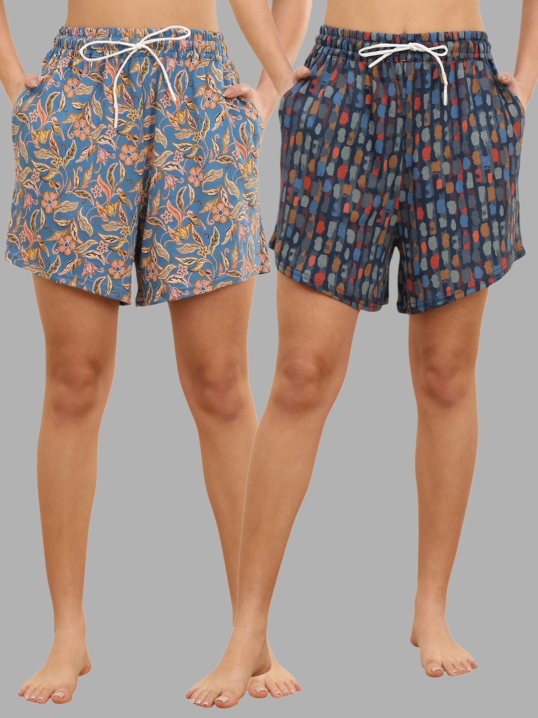 valles365 by s.c. Pack of 2 Printed Women Multicolor, Blue Regular Shorts-picture-0