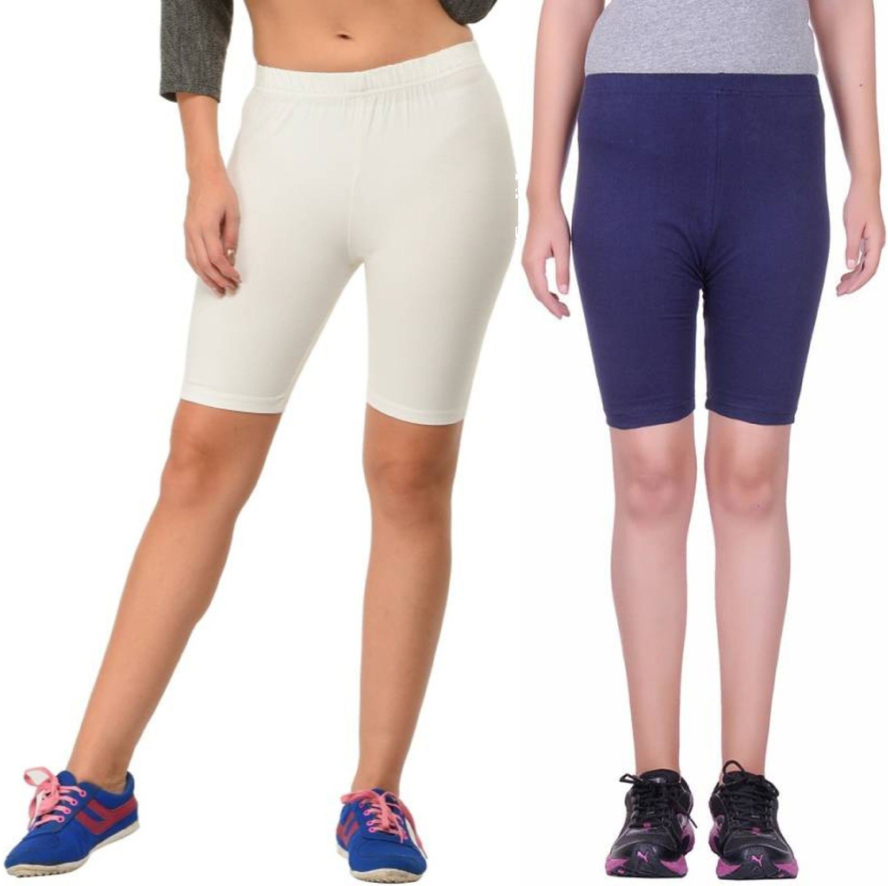 the klowt co Pack of 2 Solid Women White, Blue Sports Shorts, Cycling Shorts, Gym Shorts, Running Shorts-picture-10