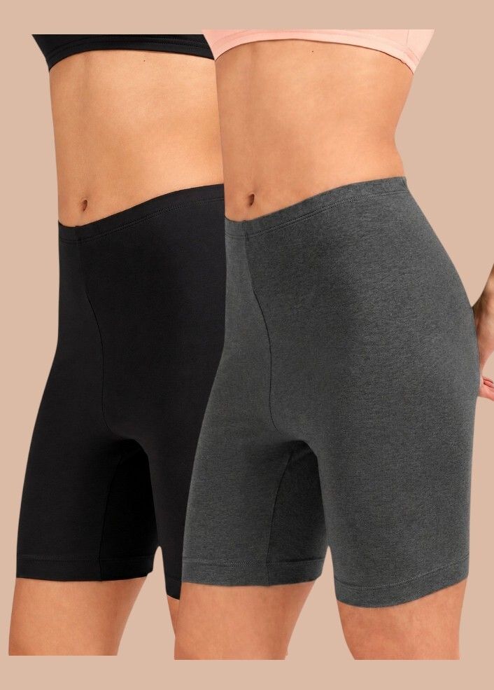 herenow Pack of 2 Solid Women Grey, Black Cycling Shorts, Compression Shorts-picture-40