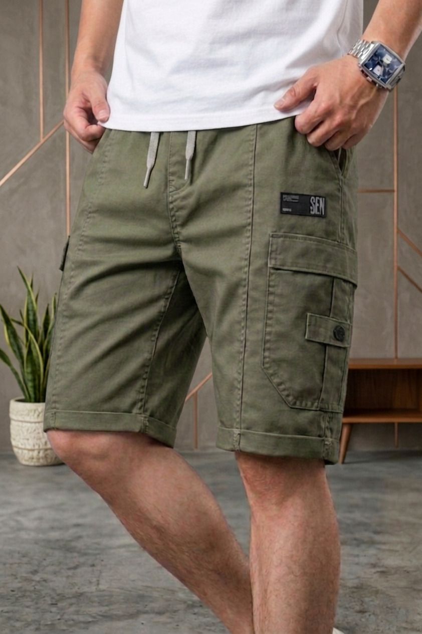 ollexo Solid Men Green Cargo Shorts, Regular Shorts, Basic Shorts, Casual Shorts-picture-23