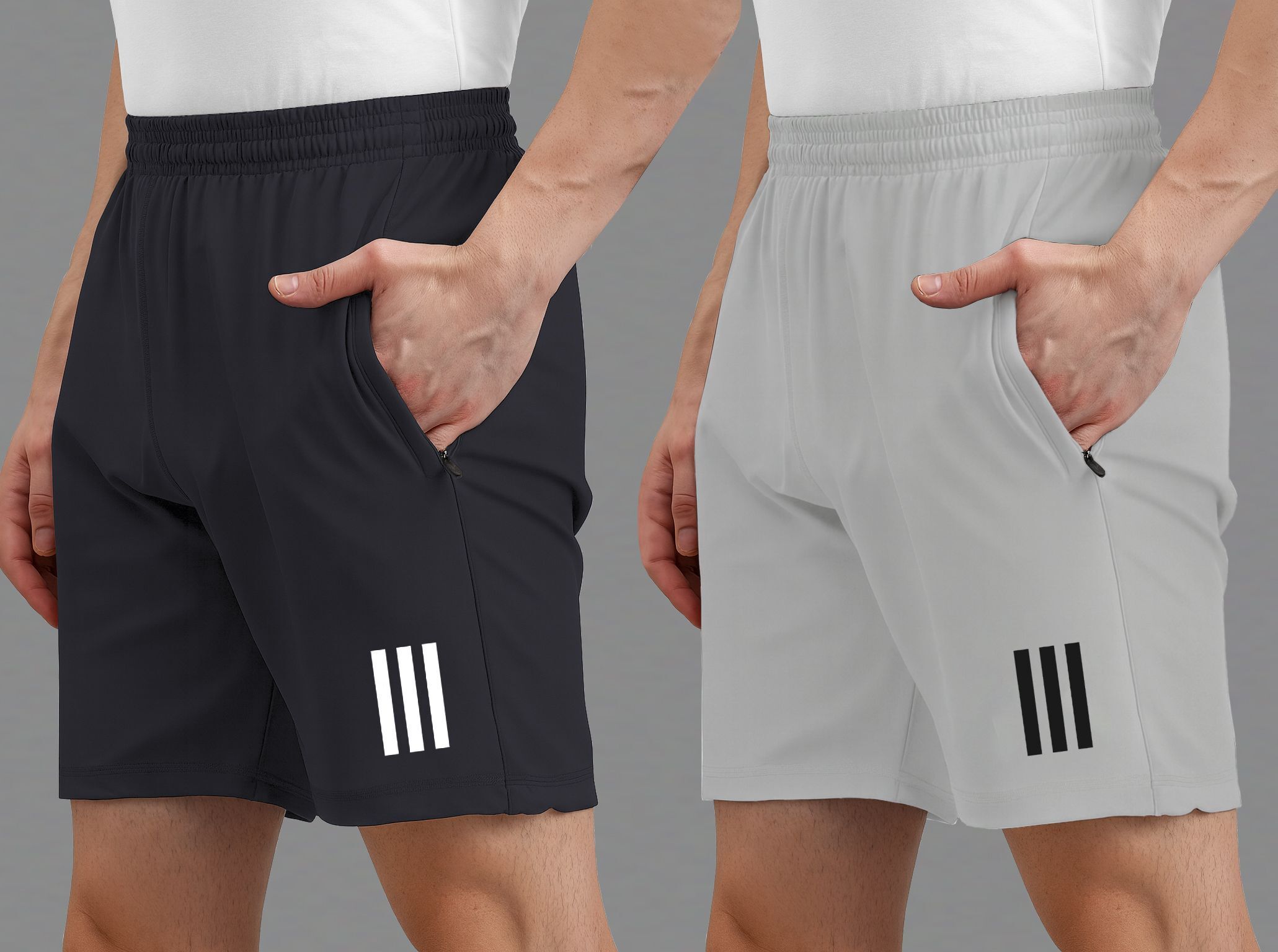 avolt Pack of 2 Solid, Printed Men Grey, Dark Grey Sports Shorts-picture-35