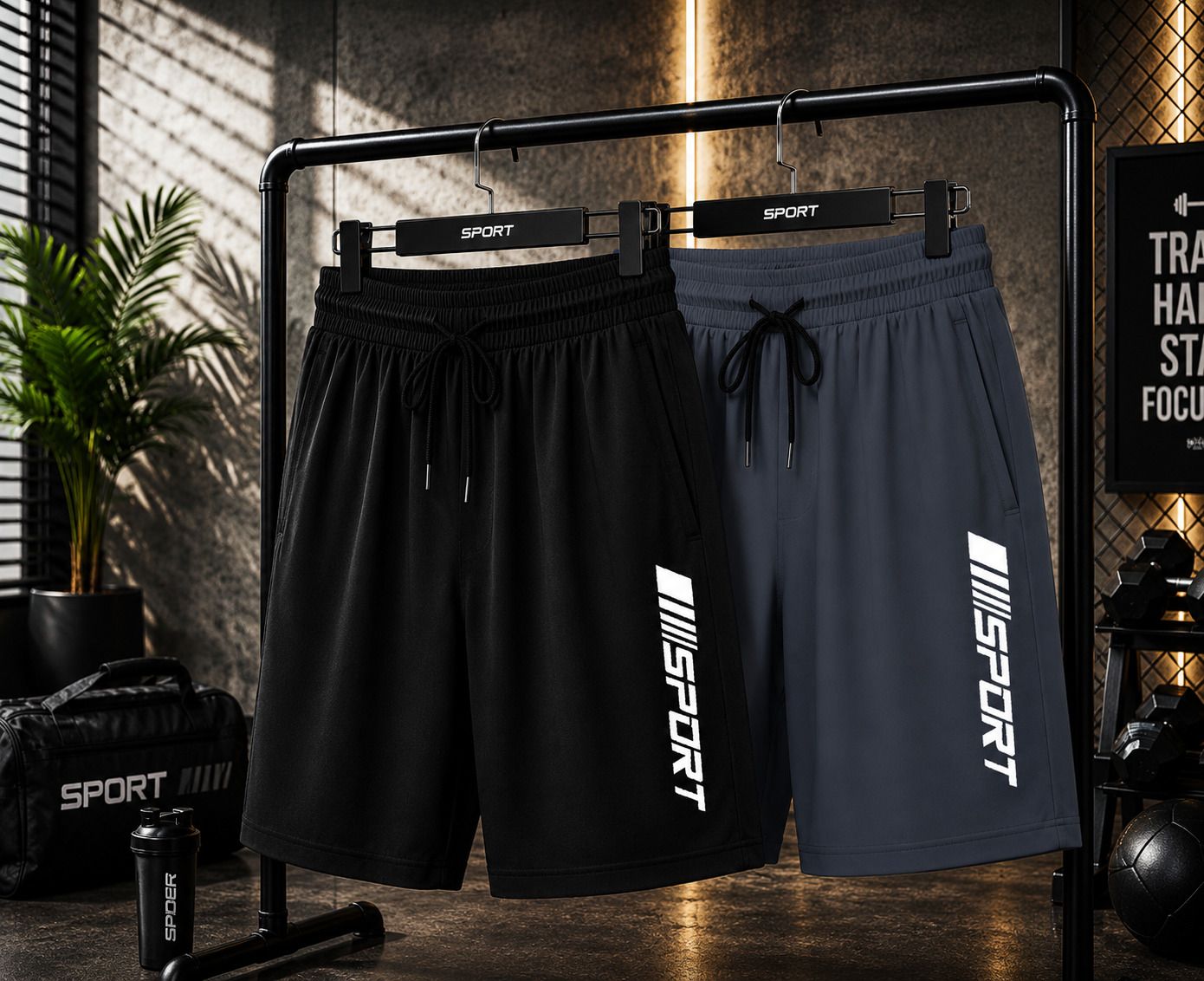 aride Pack of 2 Solid, Graphic Print Men Black, Grey Gym Shorts, Sports Shorts-picture-0