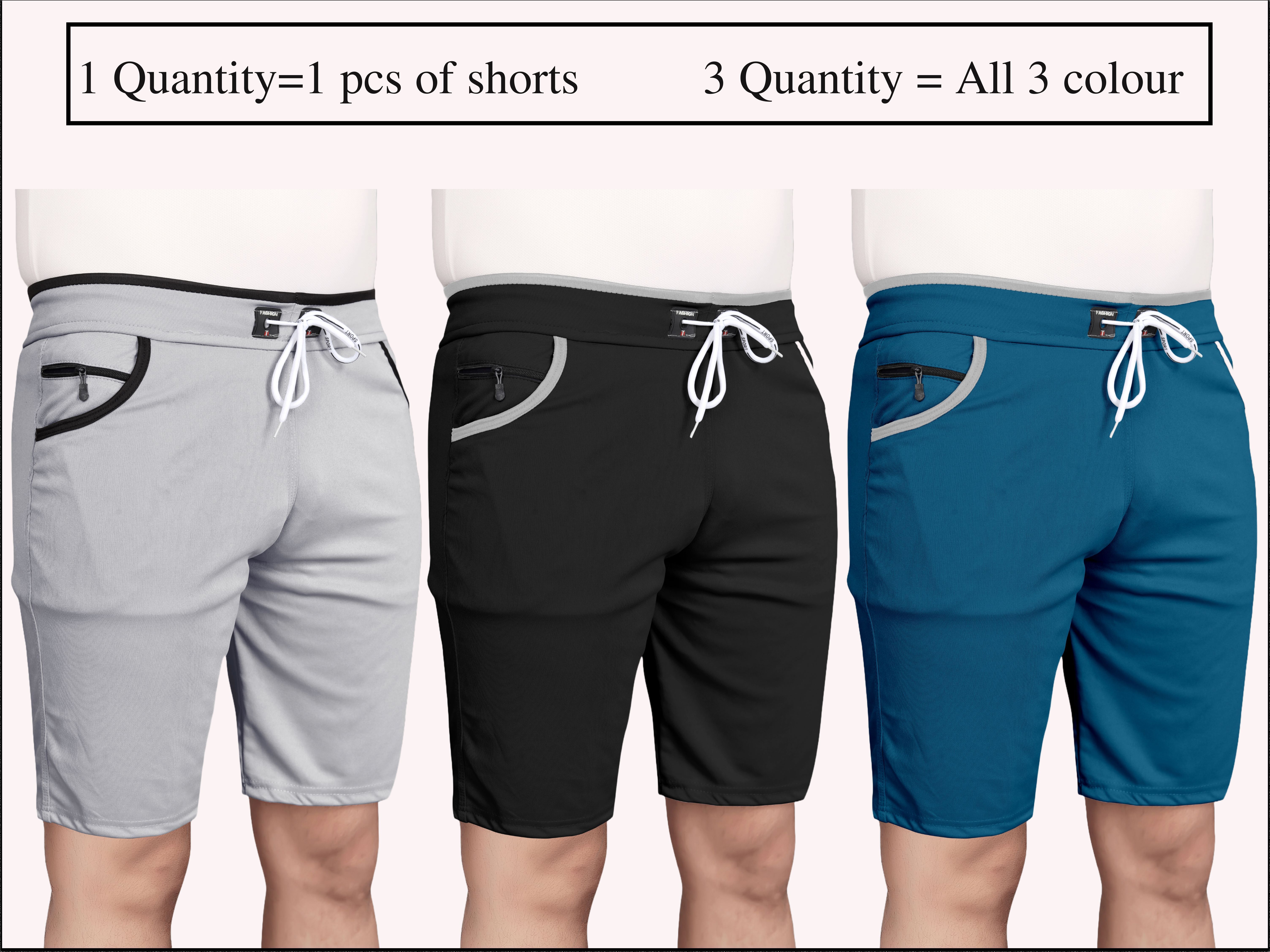 wereko Pack of 3 Striped Men Black, Silver, Light Blue Regular Shorts-picture-24