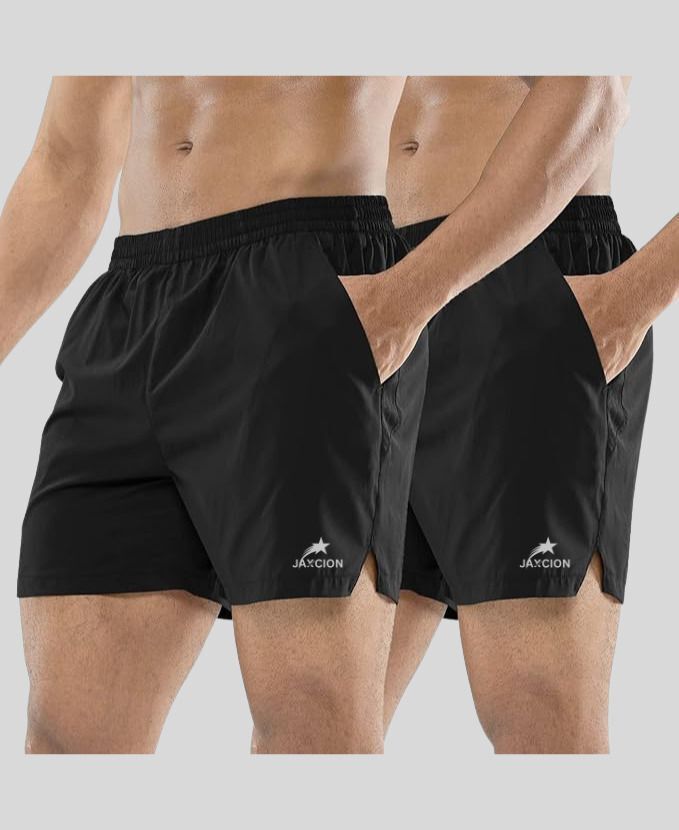 jaxcion Pack of 2 Solid Men Black Gym Shorts, Running Shorts, Regular Shorts, Cycling Shorts, Night Shorts, Casual Shorts-picture-15