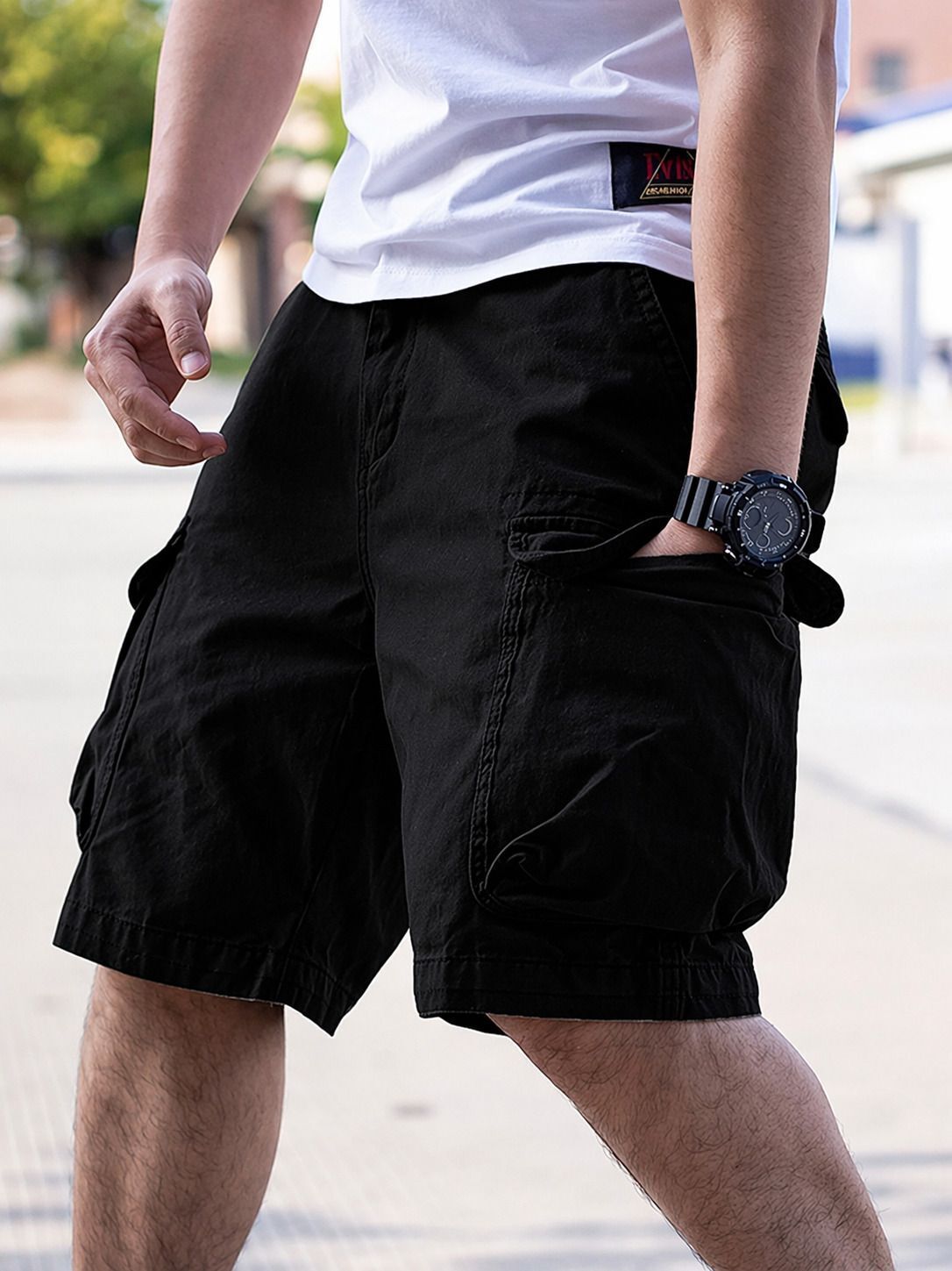 Solid Men Black Cargo Shorts-image-31