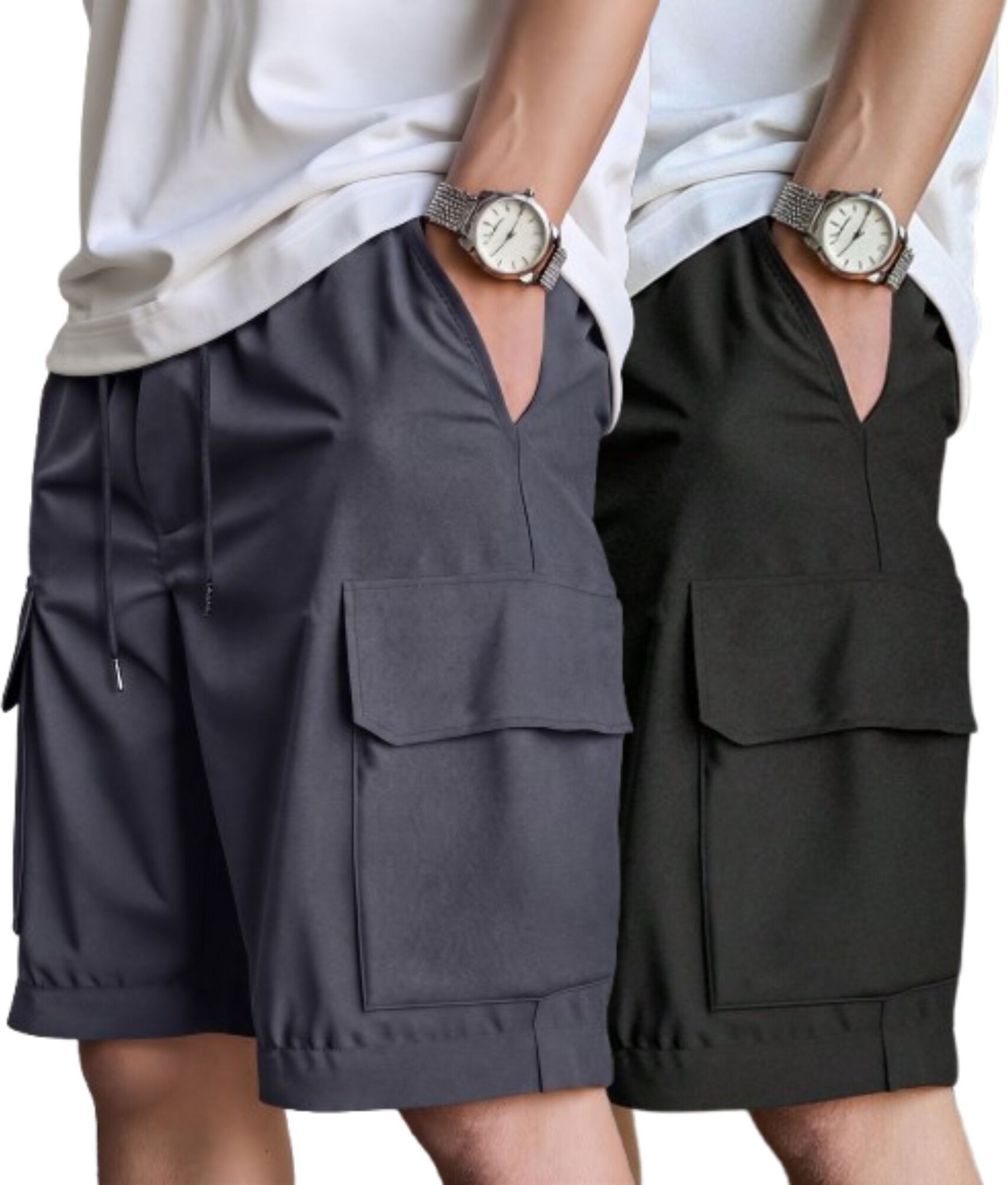 coastal clothier Pack of 2 Solid Men Black, Dark Grey Cargo Shorts, Casual Shorts, Gym Shorts, High Waist Shorts-picture-31