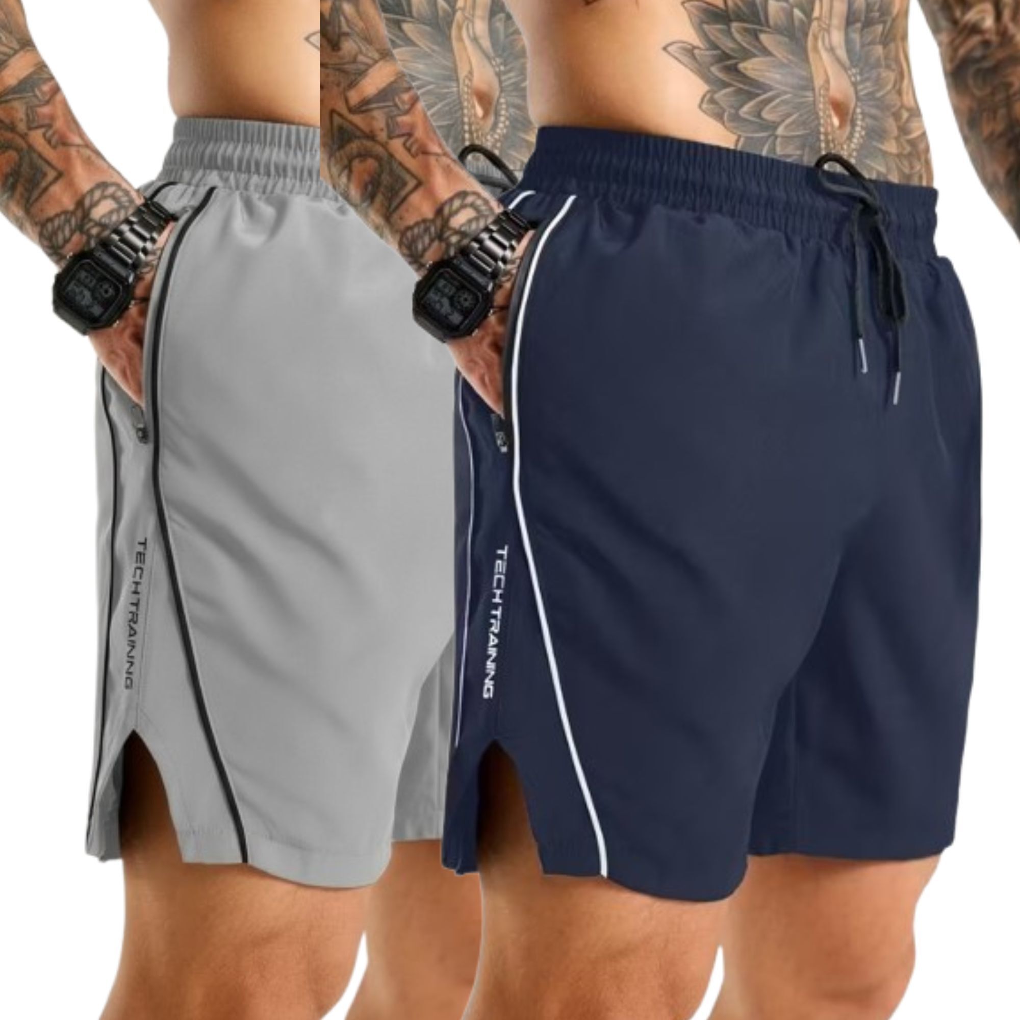 coastal clothier Pack of 2 Striped Men Grey, Dark Blue Gym Shorts, Running Shorts, Sports Shorts-picture-16