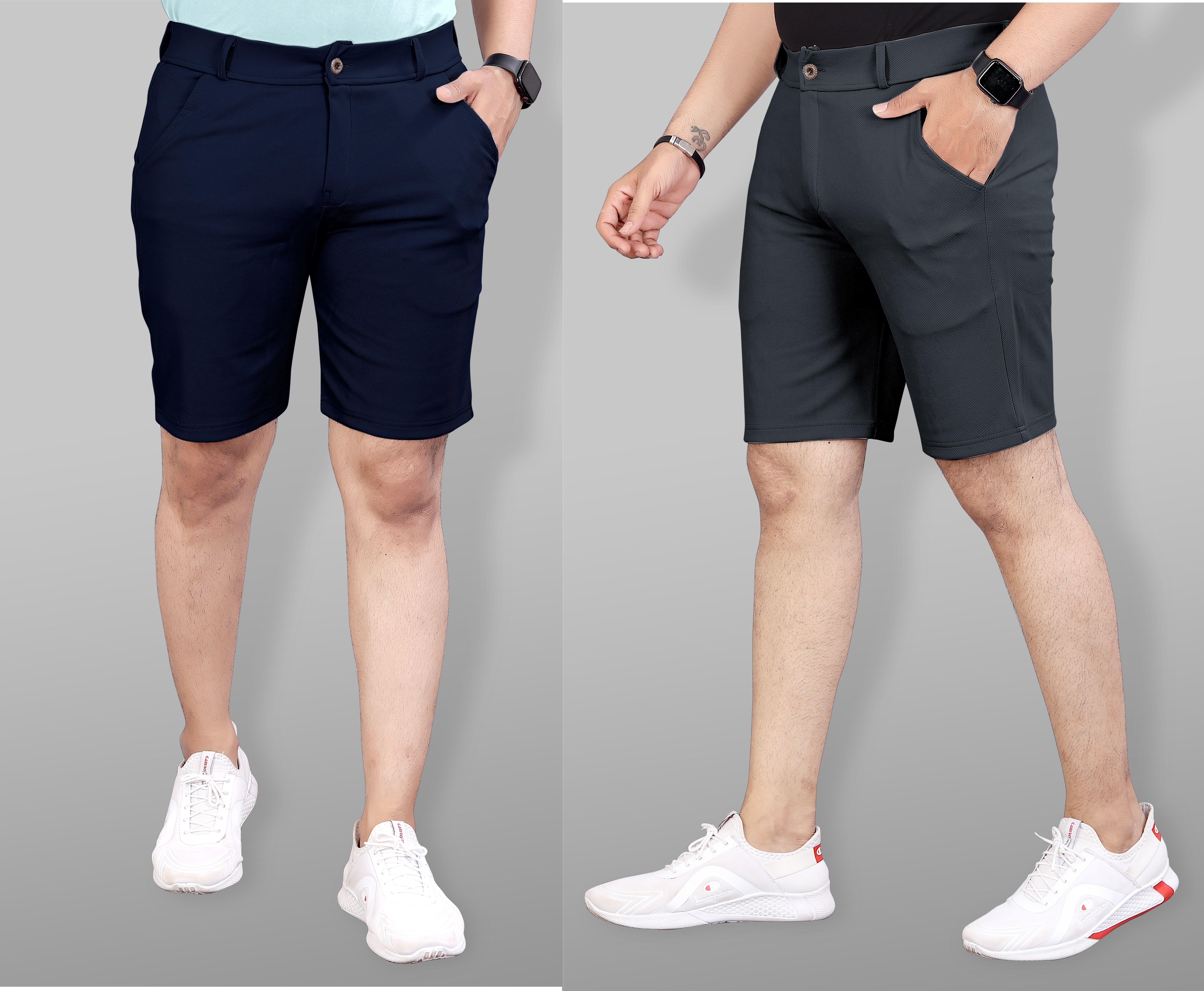 Pack of 2 Solid Men Blue, Grey Sports Shorts