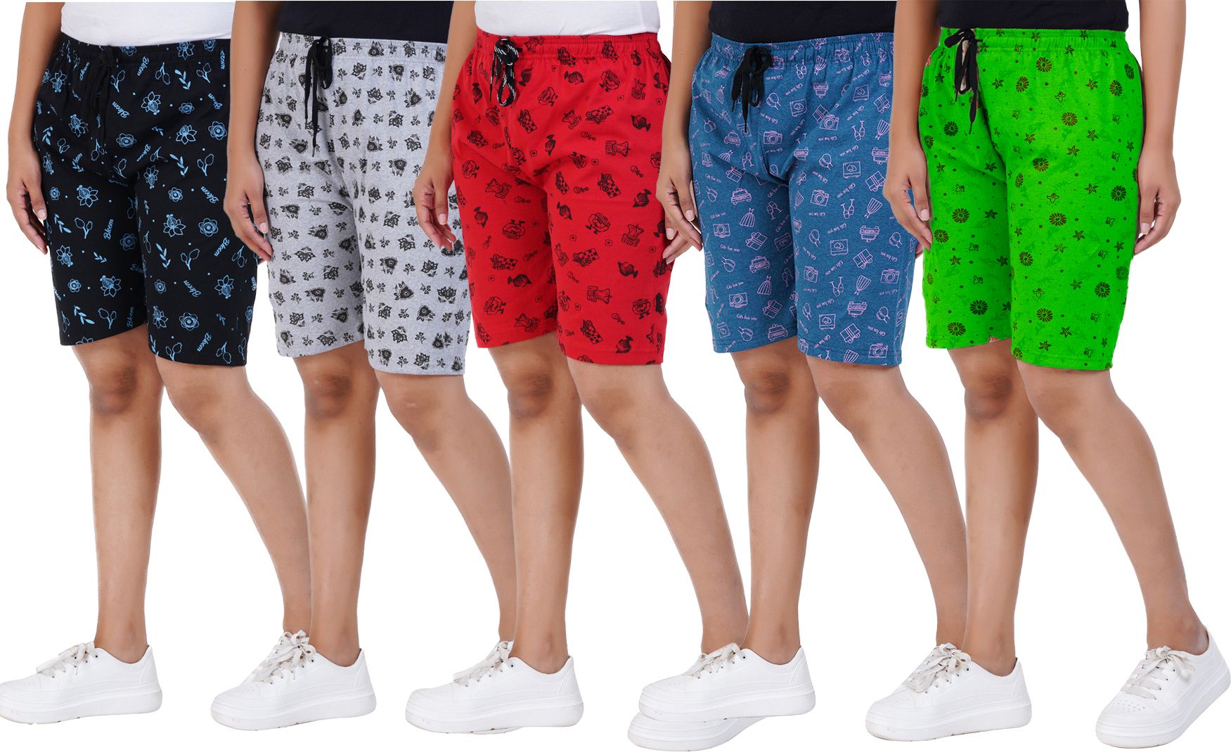 houseofcommon Pack of 5 Printed Women Multicolor Beach Shorts-picture-48