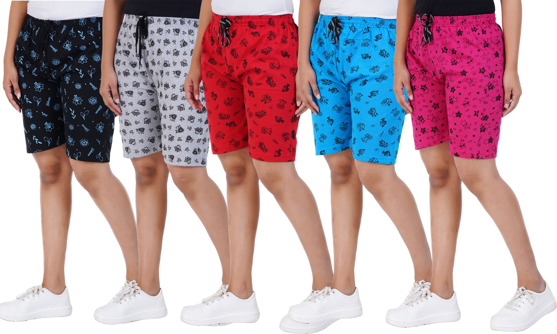 houseofcommon Pack of 5 Printed Women Multicolor Beach Shorts-picture-28