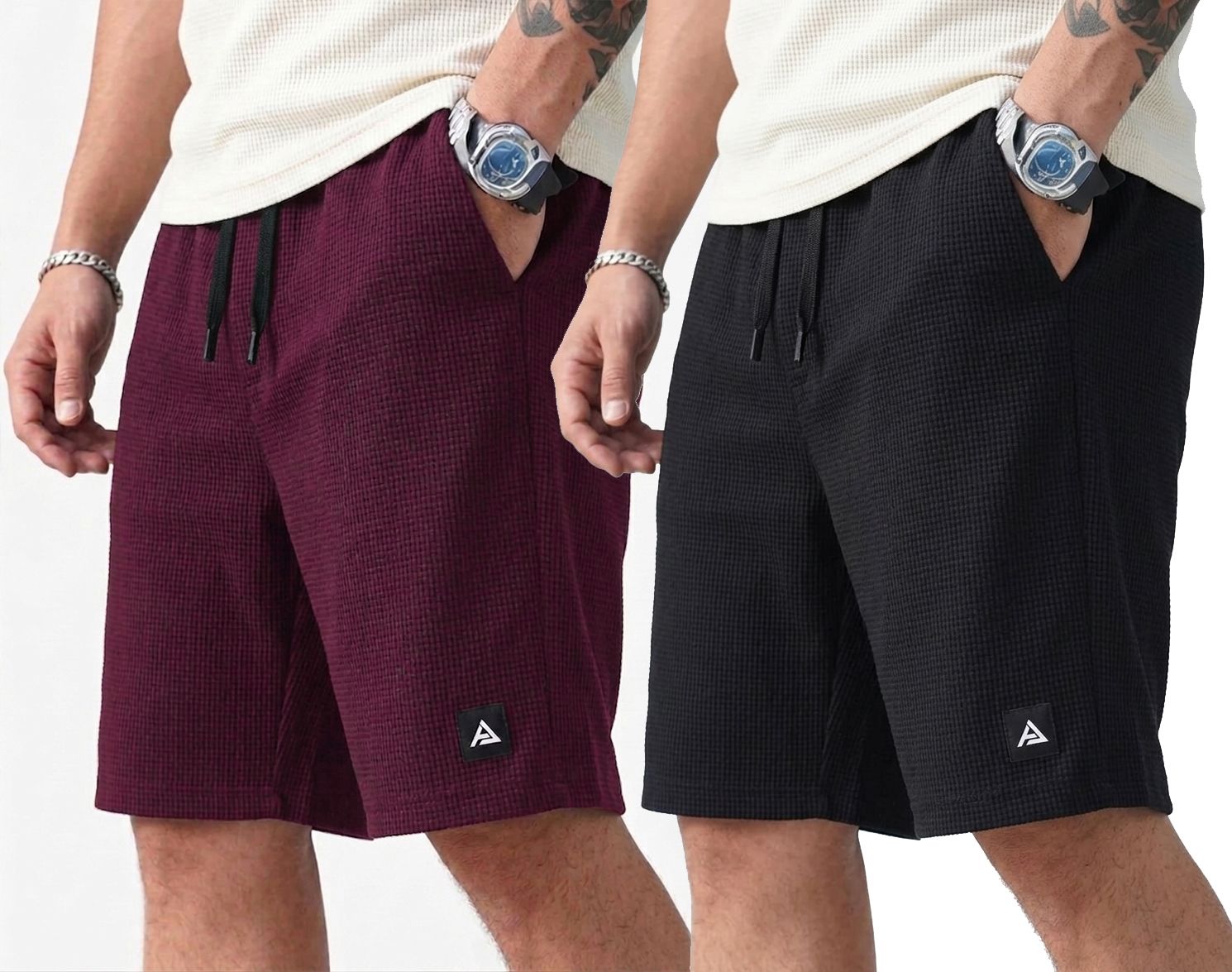 avolt Pack of 2 Solid, Self Design Men Multicolor Casual Shorts-picture-10