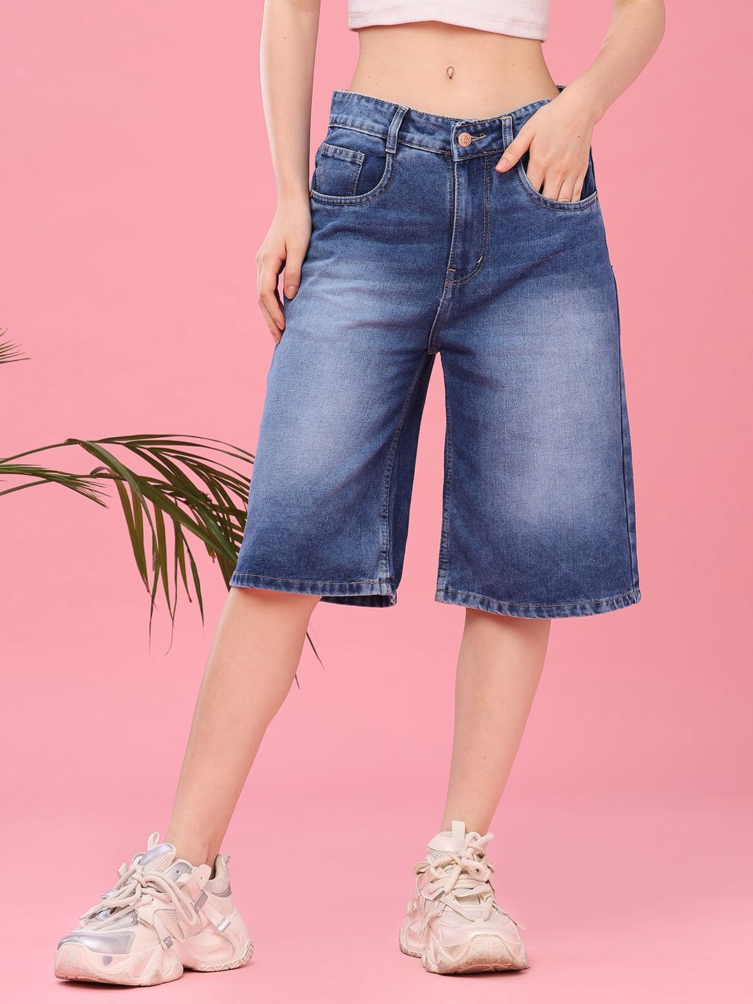 limeroad Solid Women Denim Blue Denim Shorts-picture-19